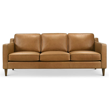 Cooper Mid Century Modern Tan Leather Sofa with Easy Maintenance and Solid Wood Frame FredCo