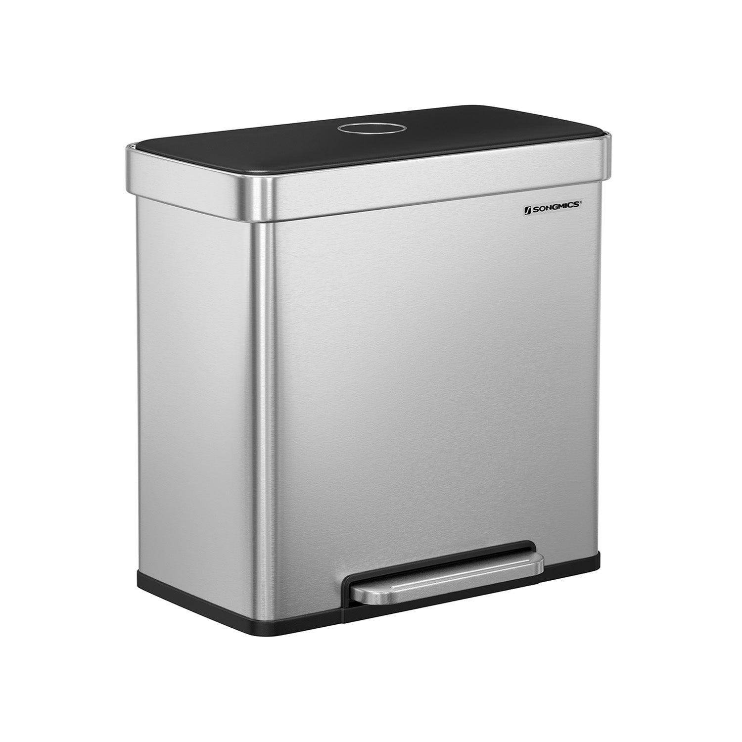 16 Gallon(2 x 8 Gallon) Dual Compartment Garbage Can Silver FredCo