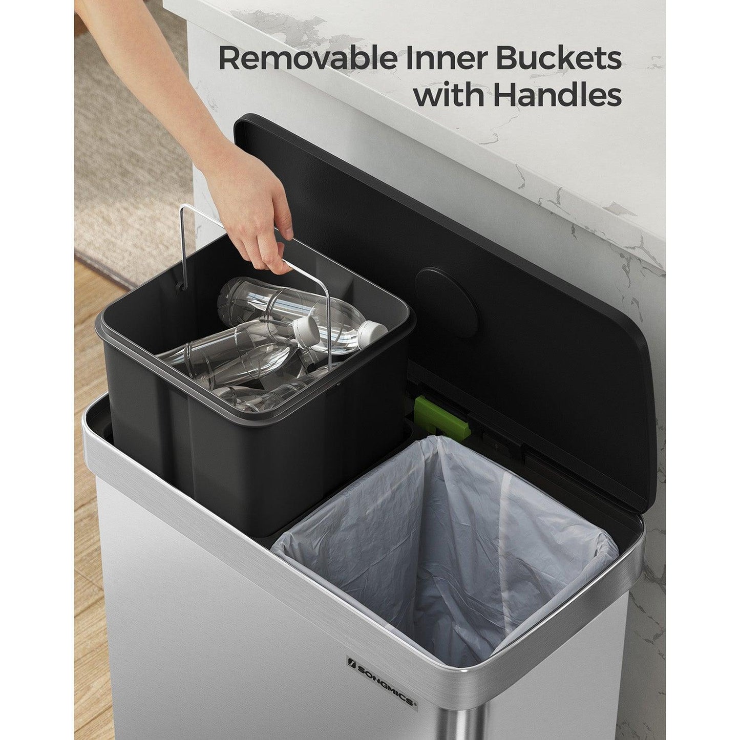 16 Gallon(2 x 8 Gallon) Dual Compartment Garbage Can Silver FredCo