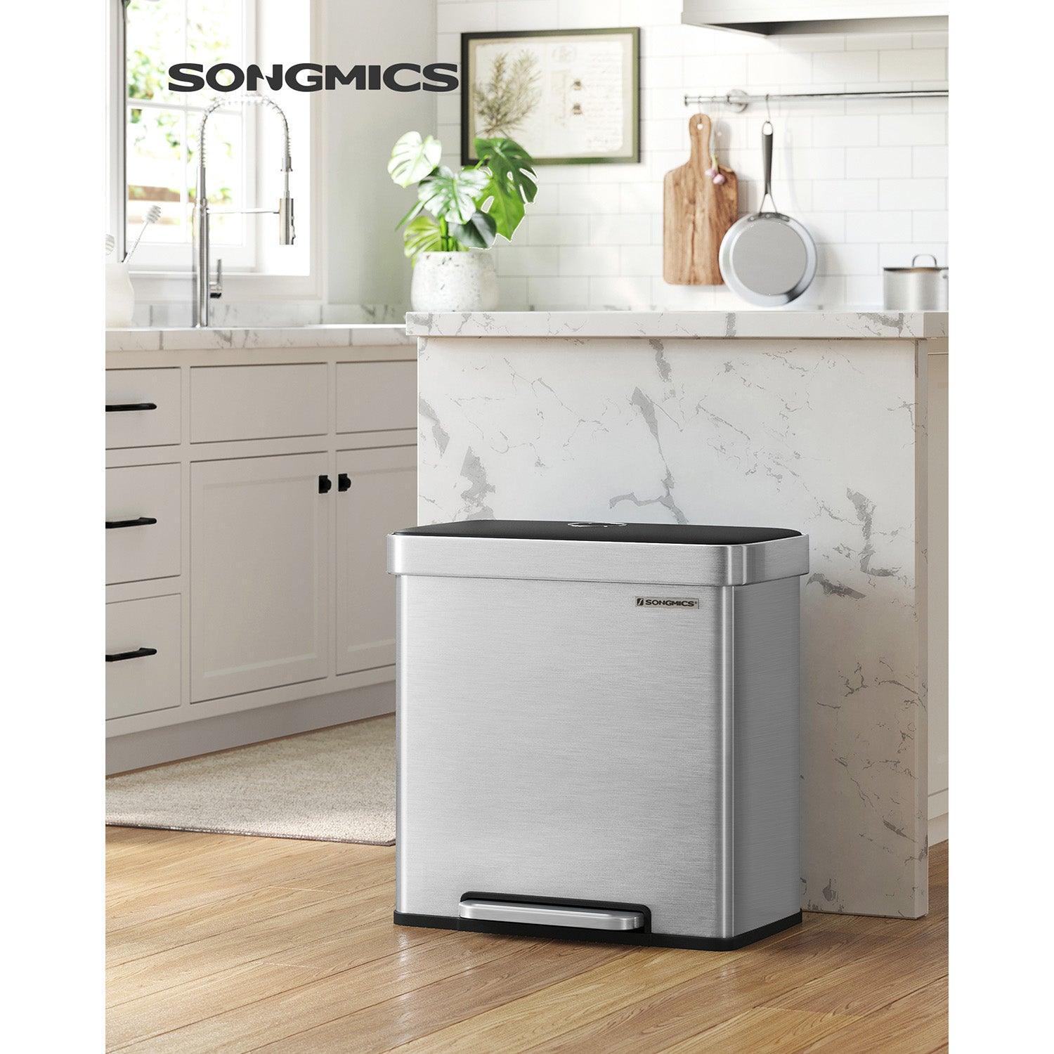 16 Gallon(2 x 8 Gallon) Dual Compartment Garbage Can Silver FredCo