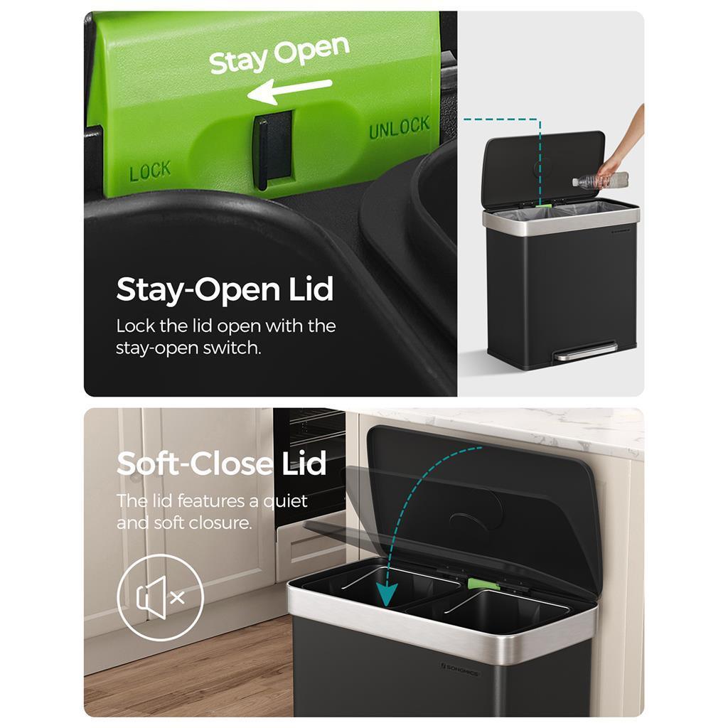 16 Gallon(2 x 8 Gallon) Dual Compartment Trash Can FredCo