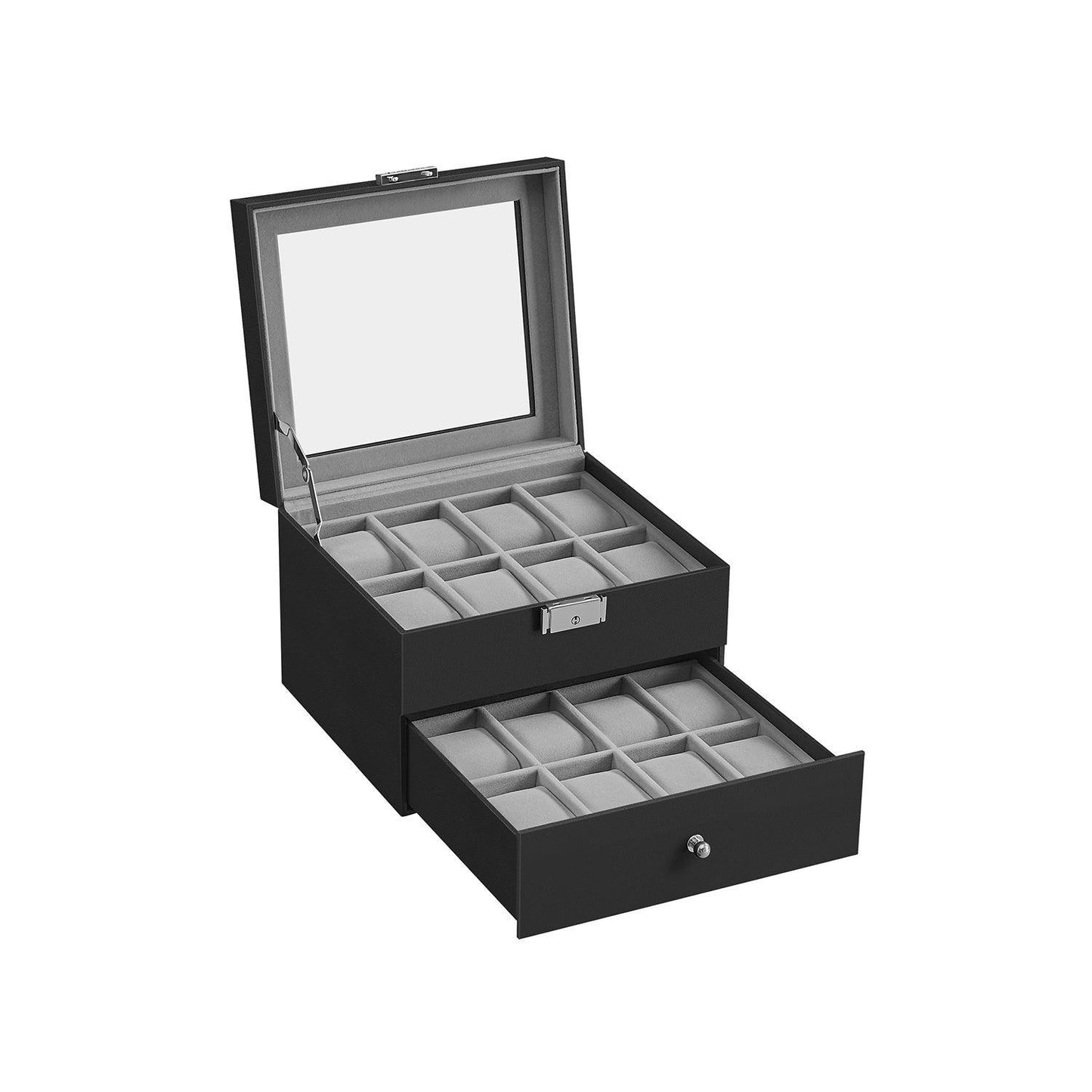 16-Slot Watch Box Black and Gray FredCo