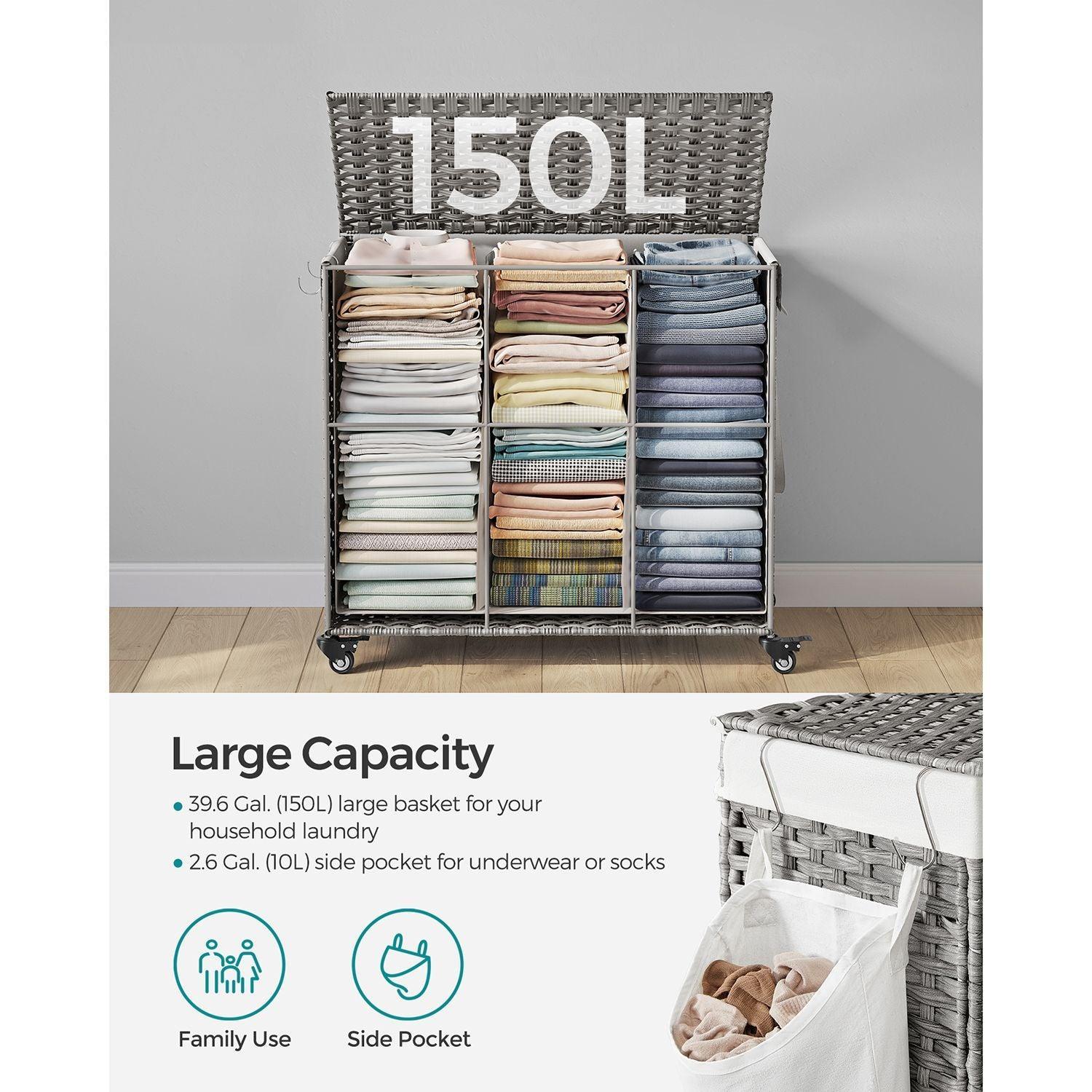 160L Rollling Laundry Hamper with Lid FredCo