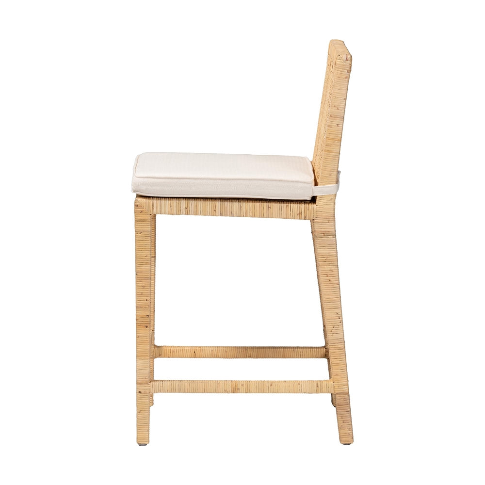 Sofia Modern and Contemporary Natural Finished Wood and Rattan Counter Stool