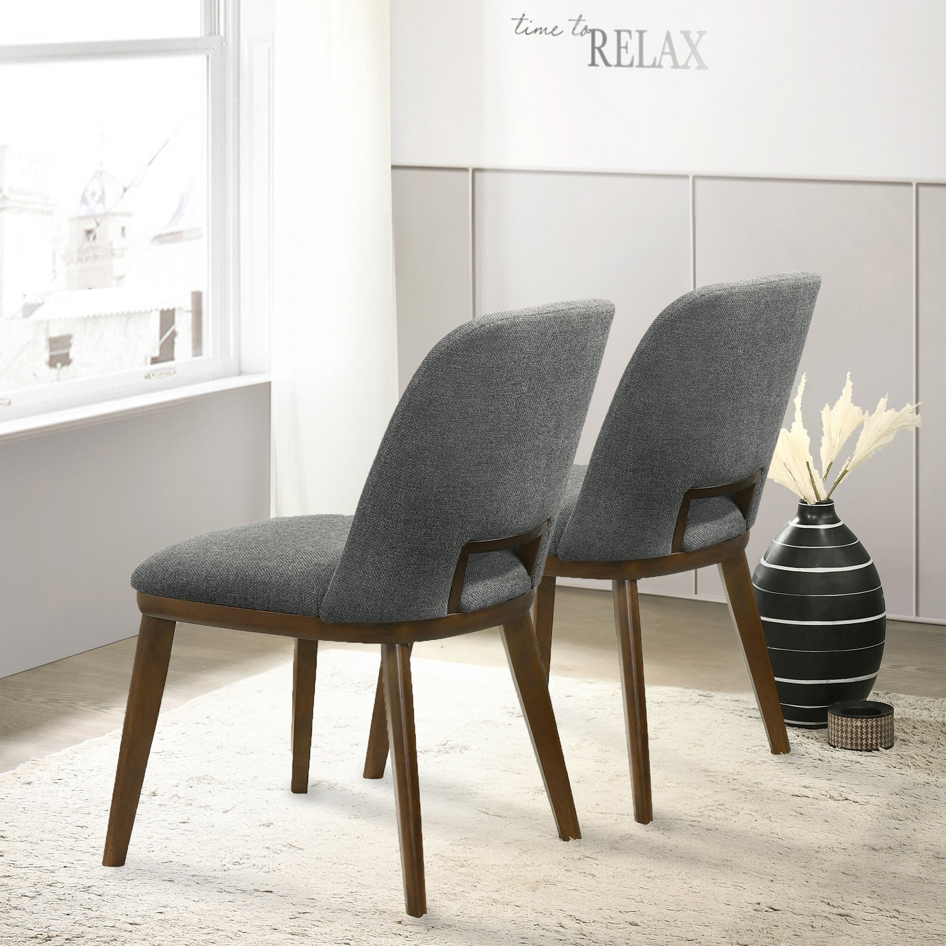 Modern Blake Dark Grey Fabric Dining Chair (Set of 2) with Walnut Wood Base 33.7'H x 19.3'W x 24.8'D FredCo