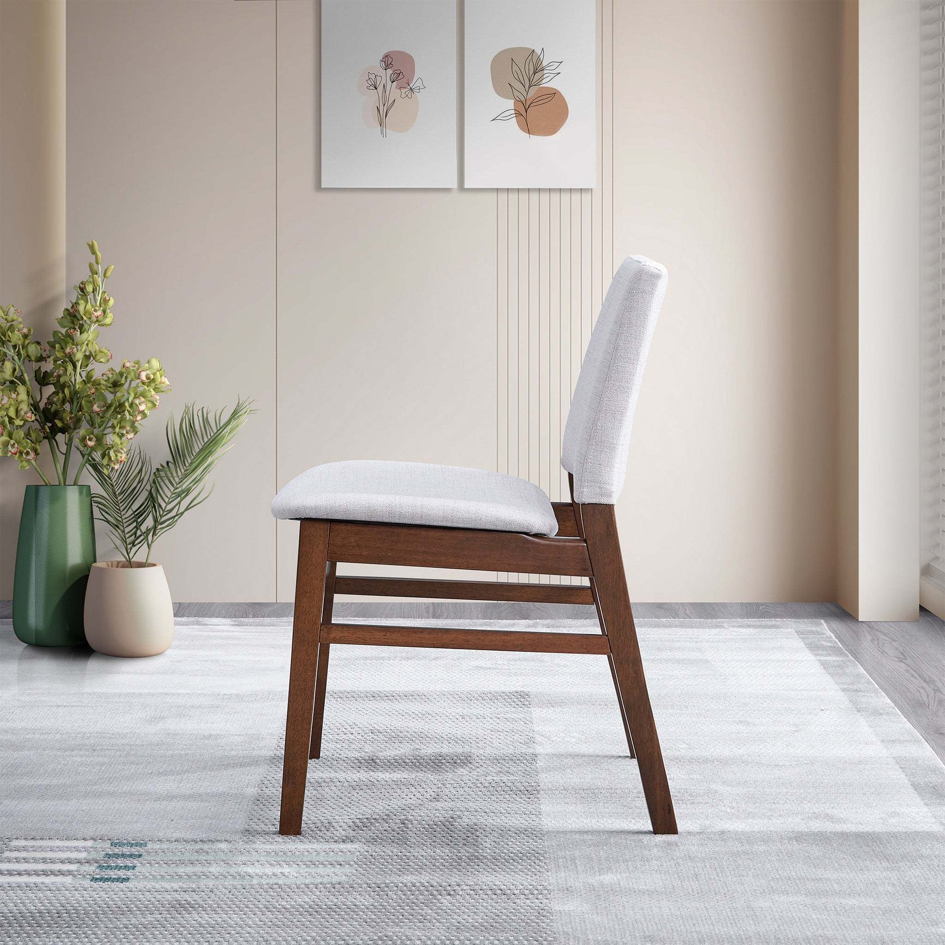 Gusto Mid-Century Modern Fabric Dining Chair (Set of 2) in Light Gray with Solid Wood Frame 22.4'W x 18.1'D x 31.1'H for Living Room Bedroom Outdoor FredCo