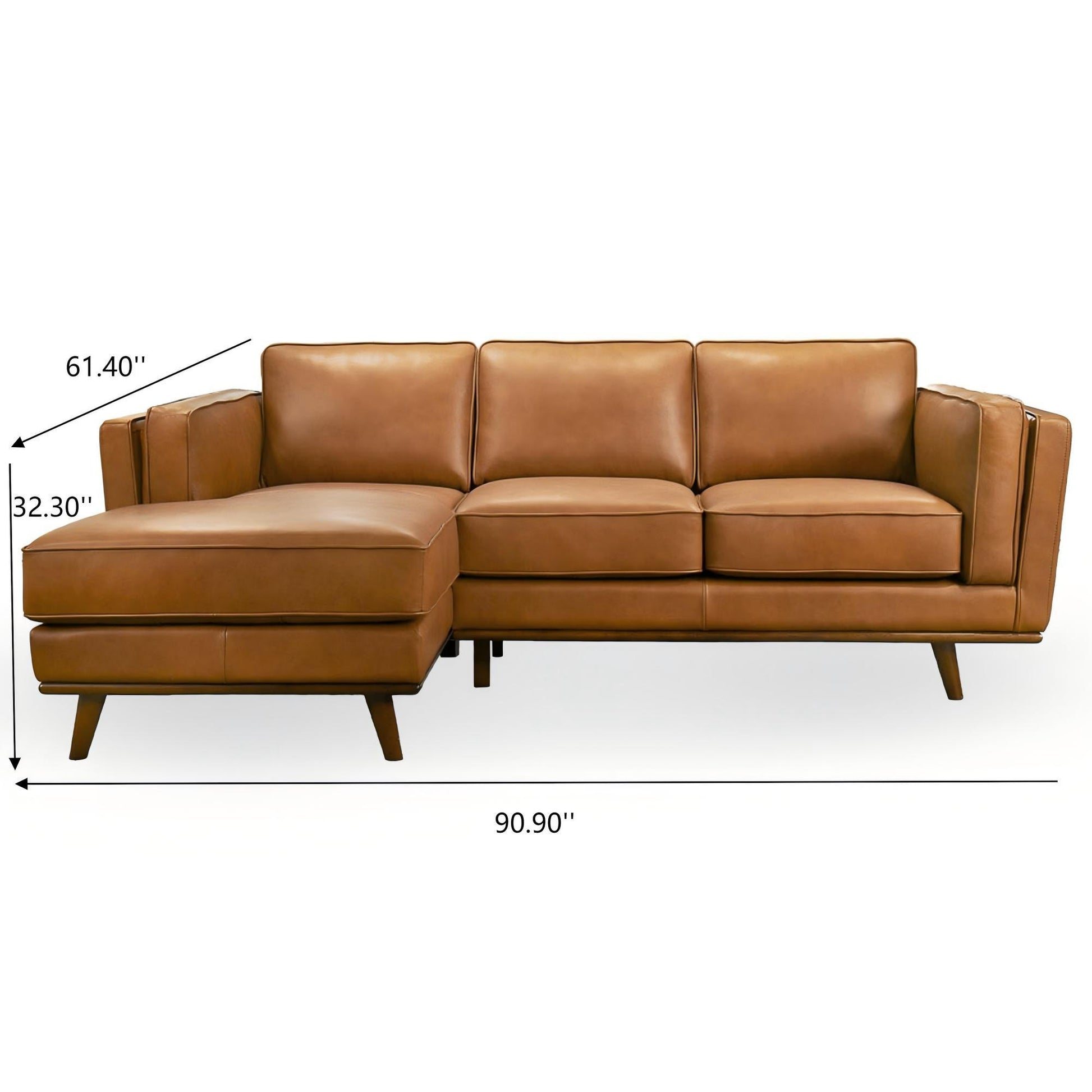 Chase Genuine Leather Sectional Left Facing Sofa Tan Leather 90.90 inches FredCo