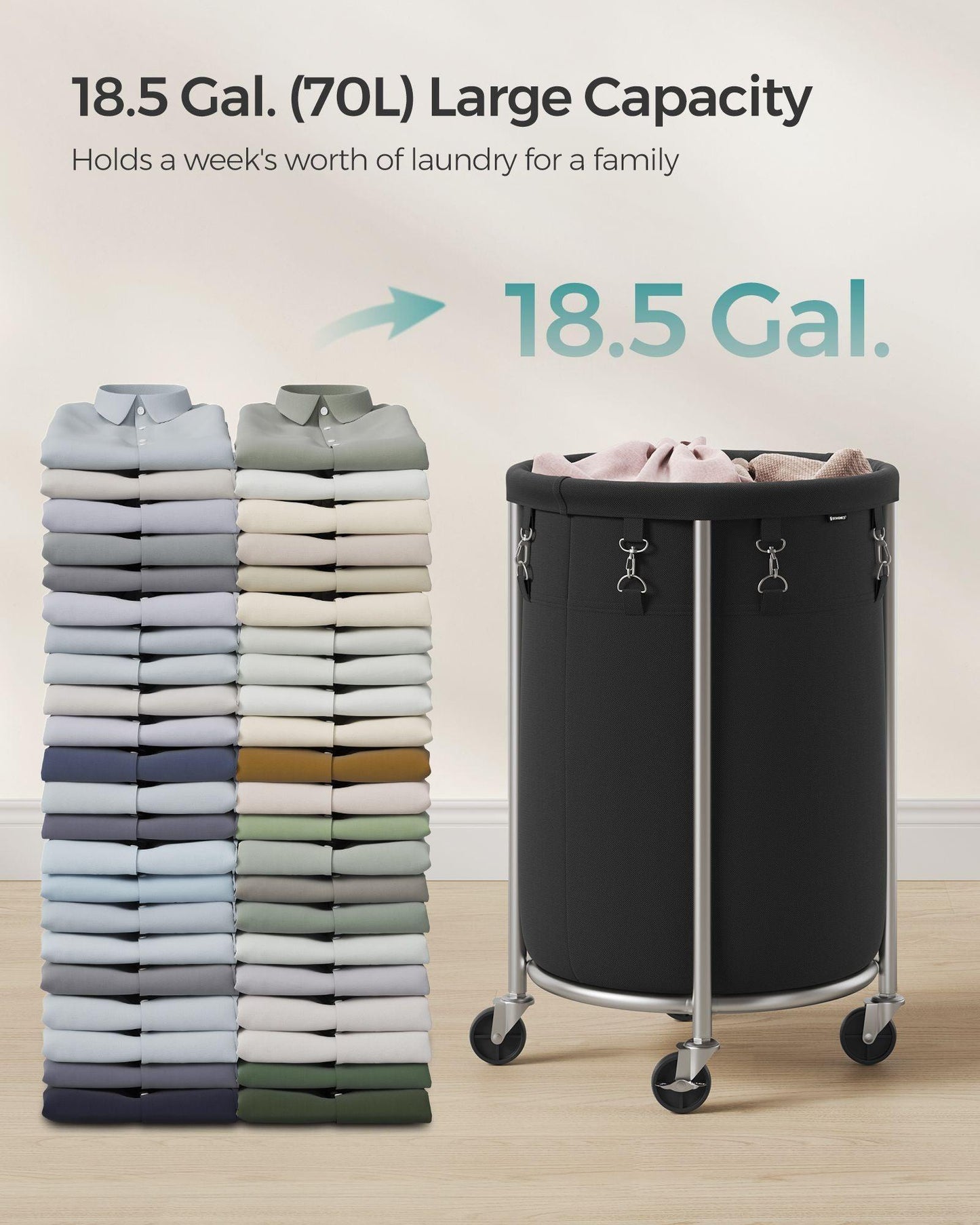 18.5-Gallon Laundry Basket on Wheels Black and Silver FredCo
