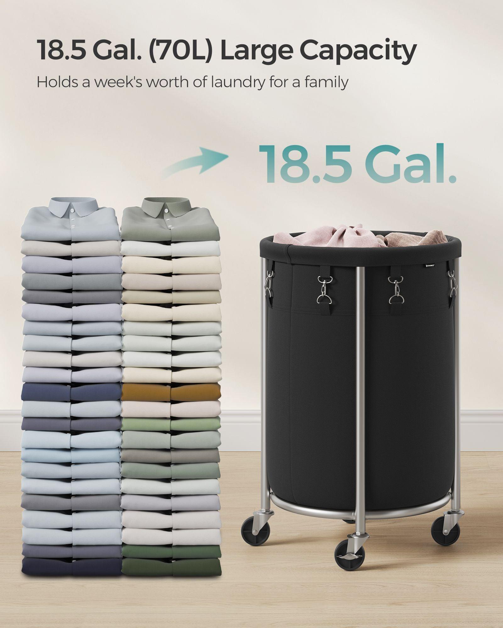 18.5-Gallon Laundry Basket on Wheels Black and Silver FredCo
