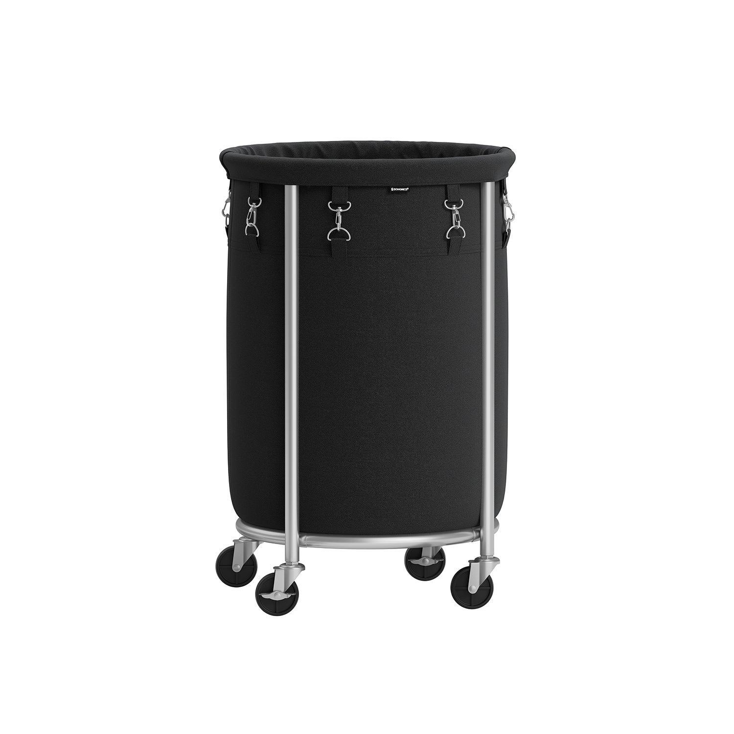 18.5-Gallon Laundry Basket on Wheels Black and Silver FredCo