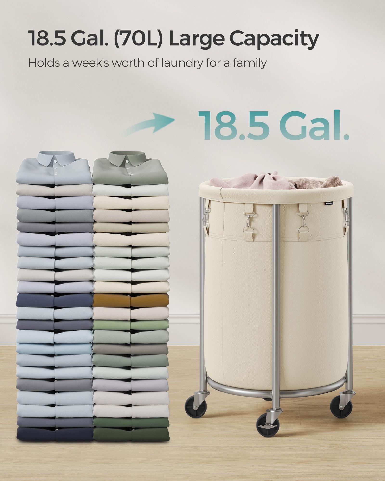 18.5-Gallon Laundry Basket on Wheels Cream and Silver FredCo