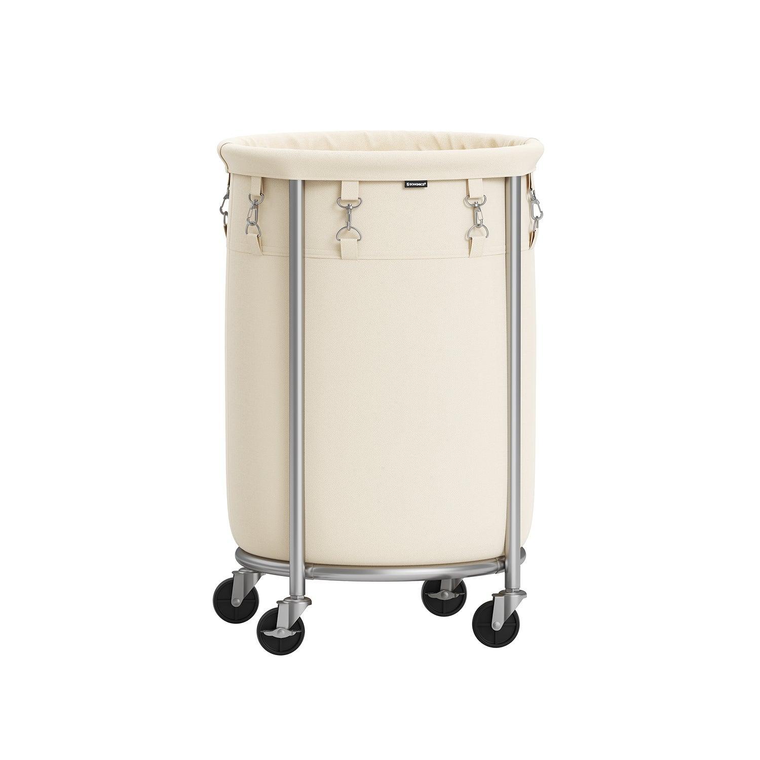 18.5-Gallon Laundry Basket on Wheels Cream and Silver FredCo