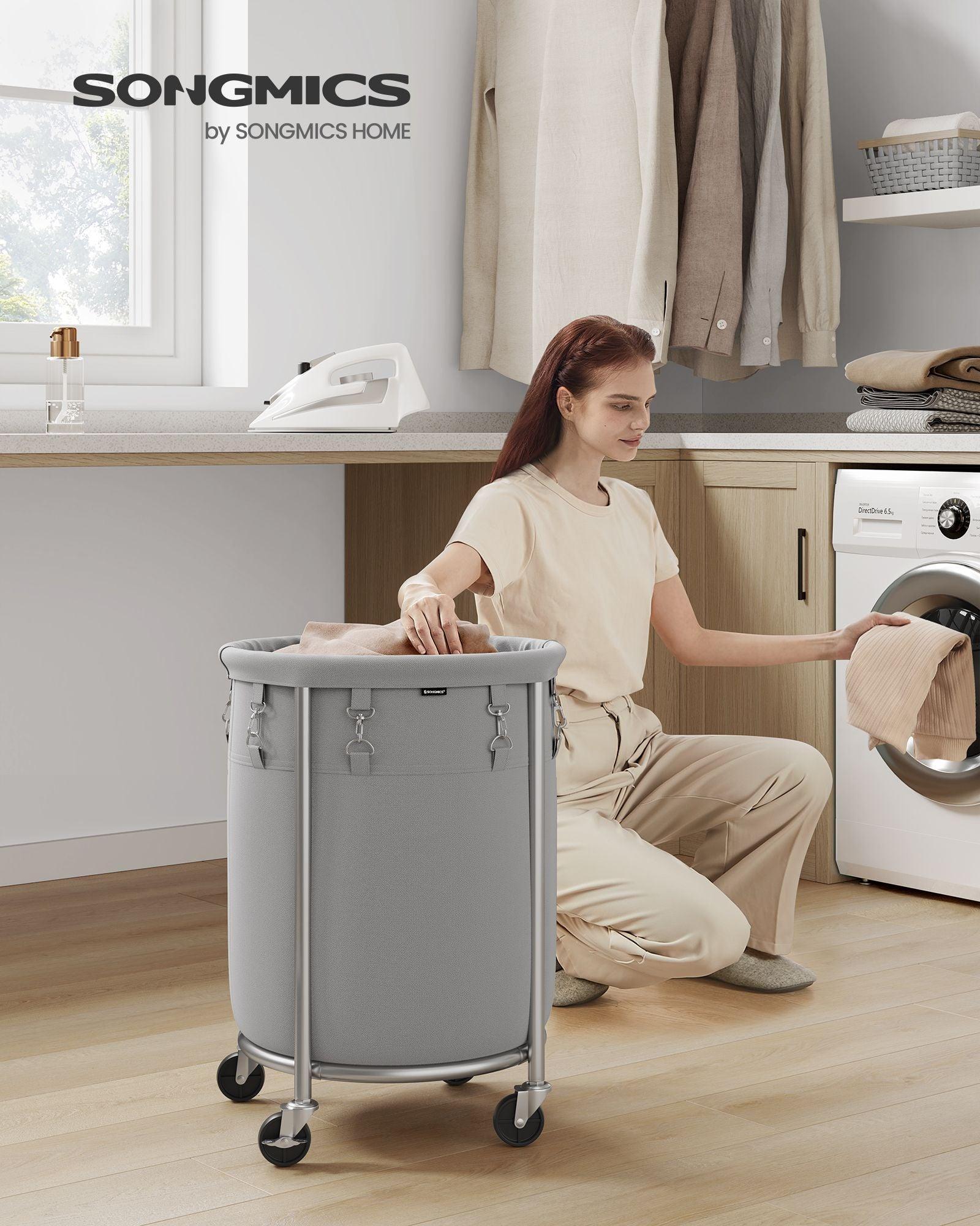 18.5-Gallon Laundry Basket on Wheels Gray and Silver FredCo