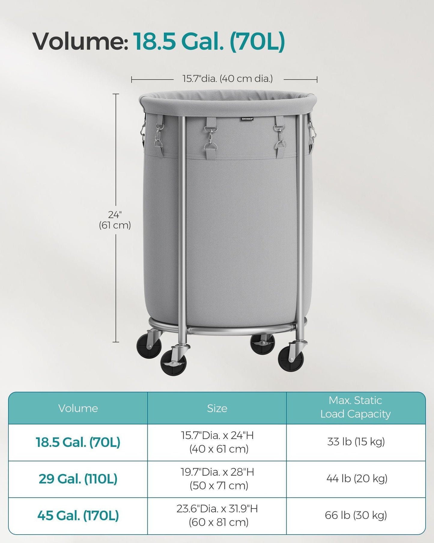 18.5-Gallon Laundry Basket on Wheels Gray and Silver FredCo