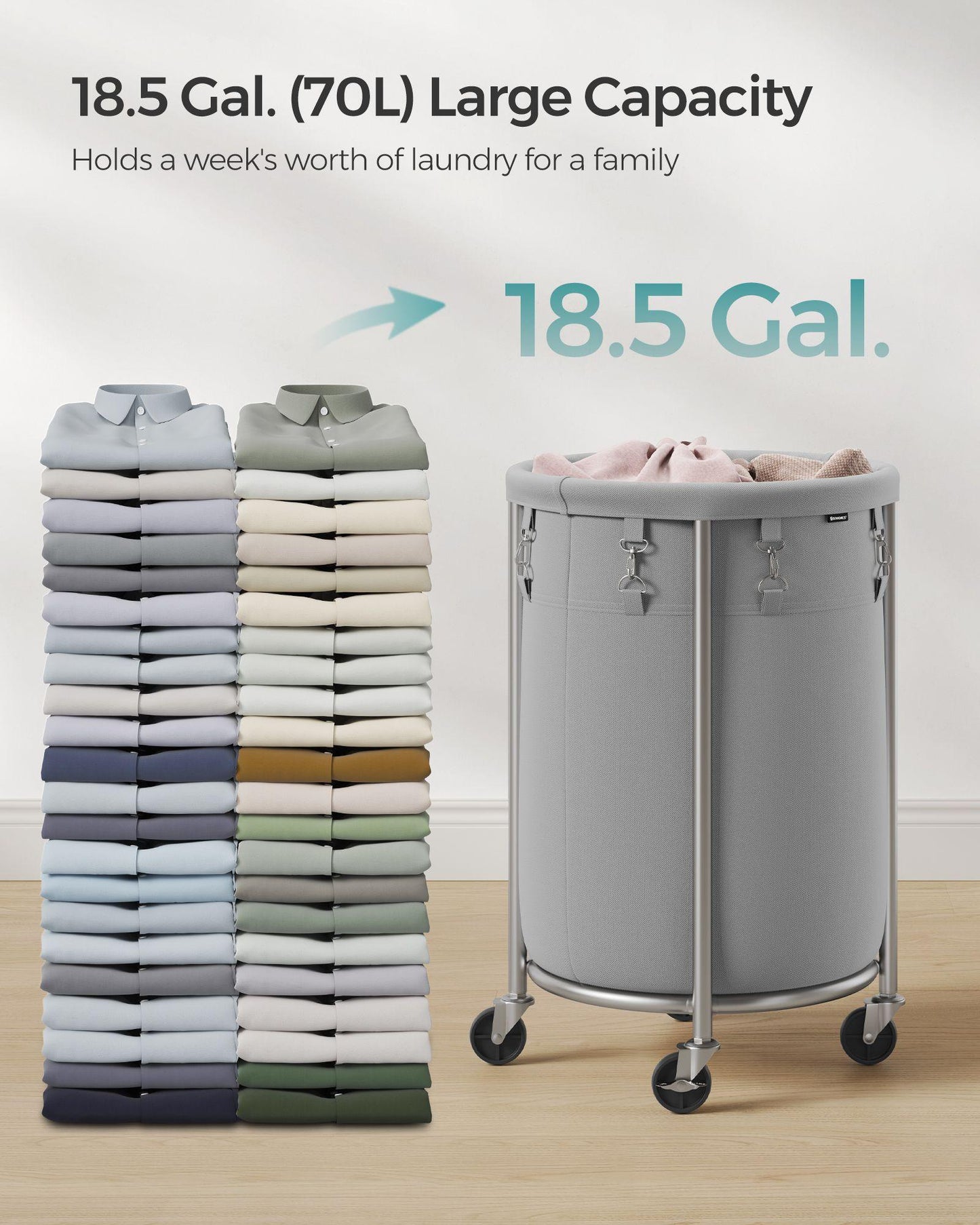 18.5-Gallon Laundry Basket on Wheels Gray and Silver FredCo