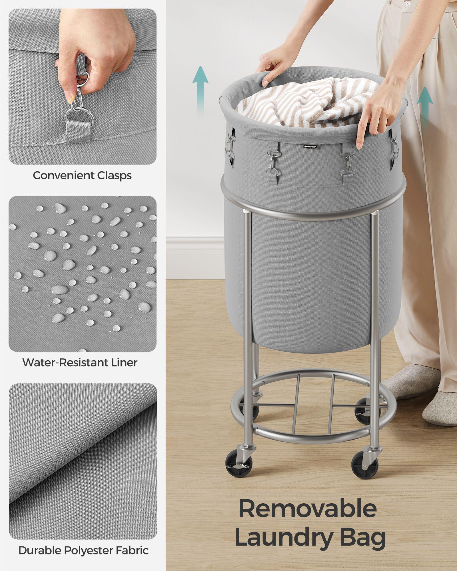 18.5-Gallon Laundry Basket on Wheels Gray and Silver FredCo