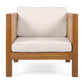 Outdoor Club Chair Set of 2, Acacia Wood Frame with Wicker Armrest and Beige Cushions,400 lbs Capacity FredCo