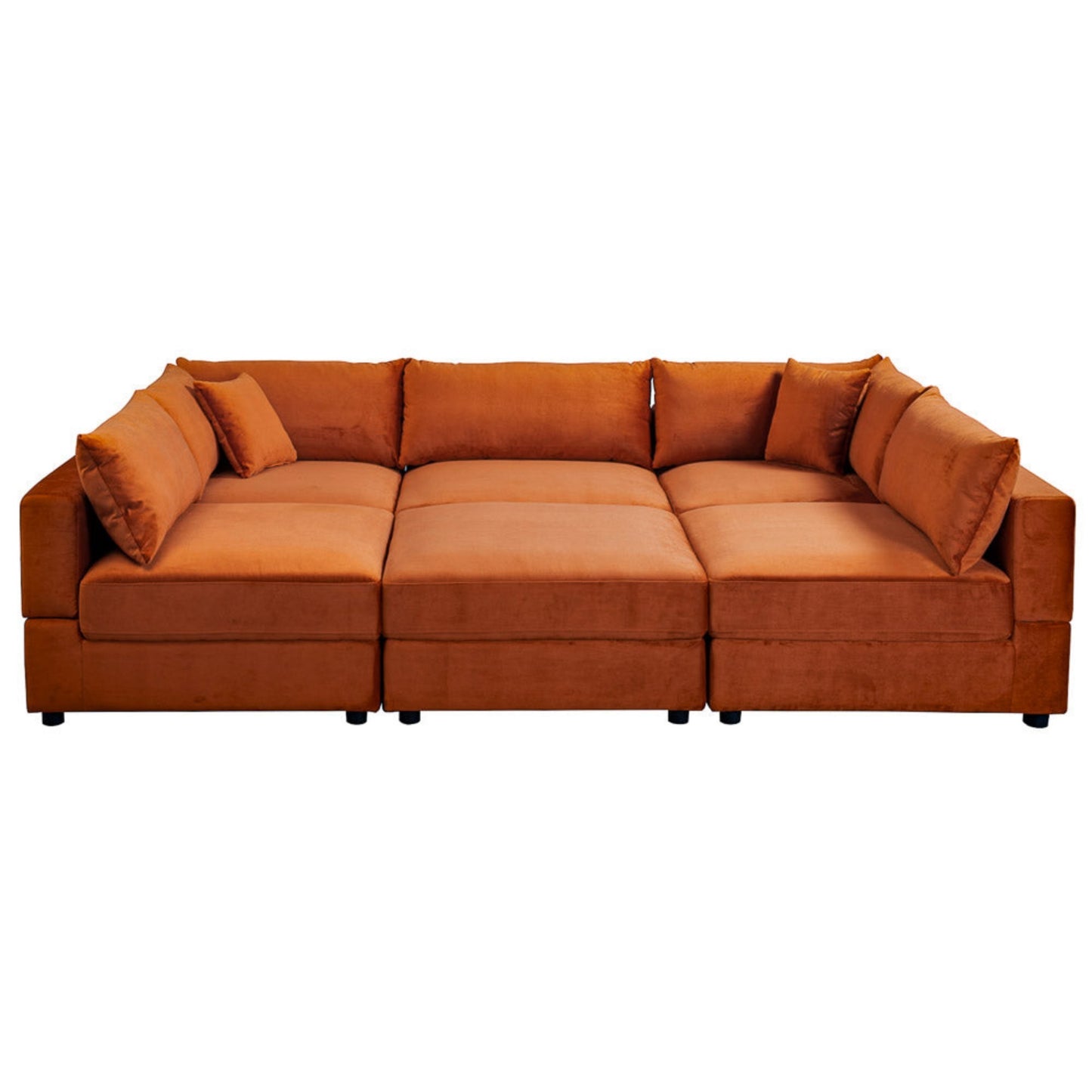 Large orange sectional sofa with plush cushions, modern living room furniture from FredCo International