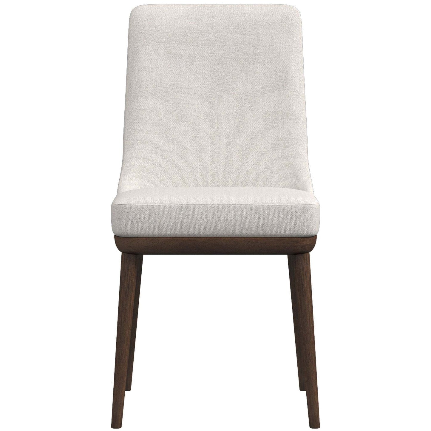 Modern dining chair with light upholstered seat and dark wood legs, FredCo International furniture