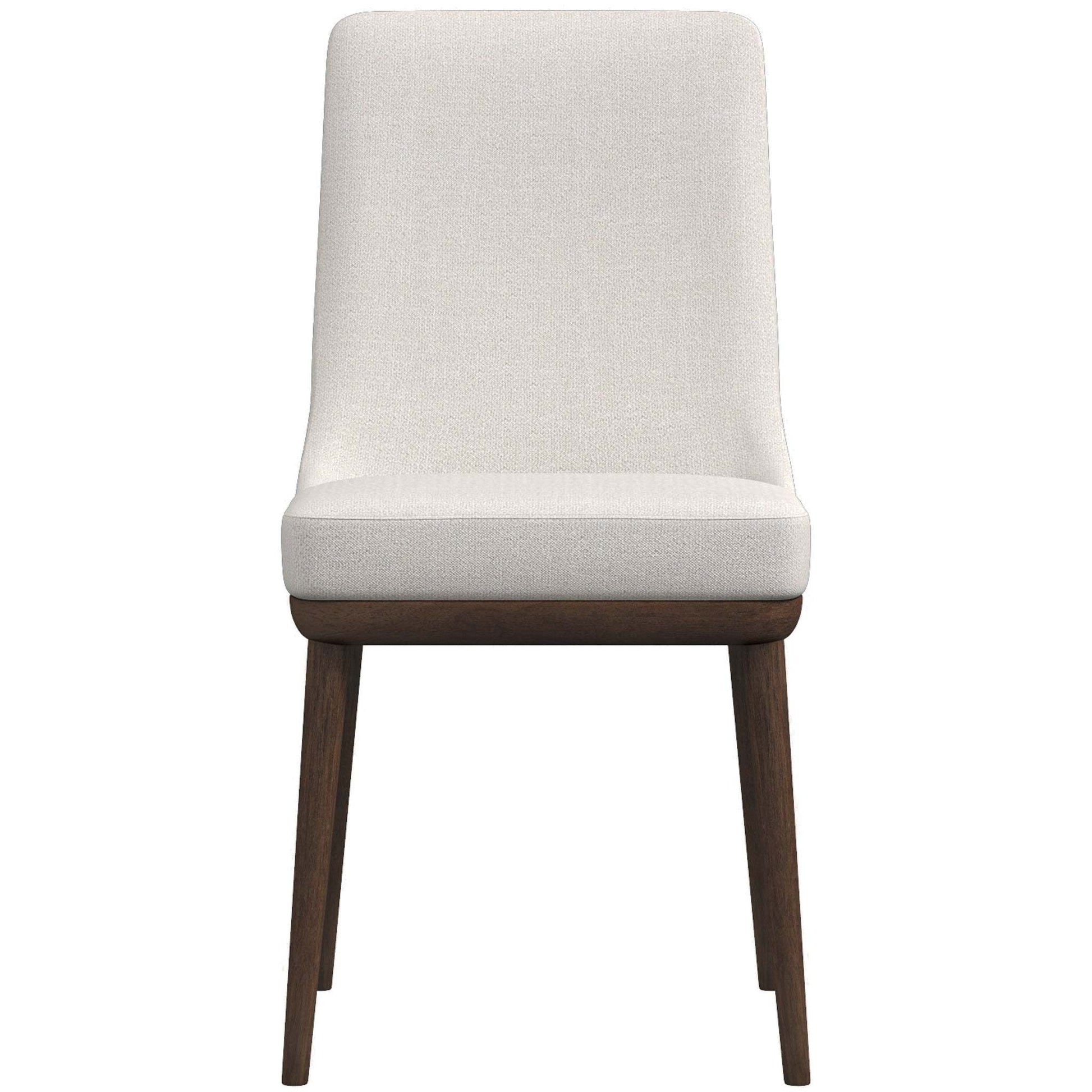 Modern dining chair with light upholstered seat and dark wood legs, FredCo International furniture