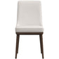Modern dining chair with light upholstered seat and dark wood legs, FredCo International furniture