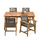 5-Piece Patio Dining Set, 63' Slatted Table & 4 Acacia Wood & PE Rattan Chairs for Patio Garden FredCo