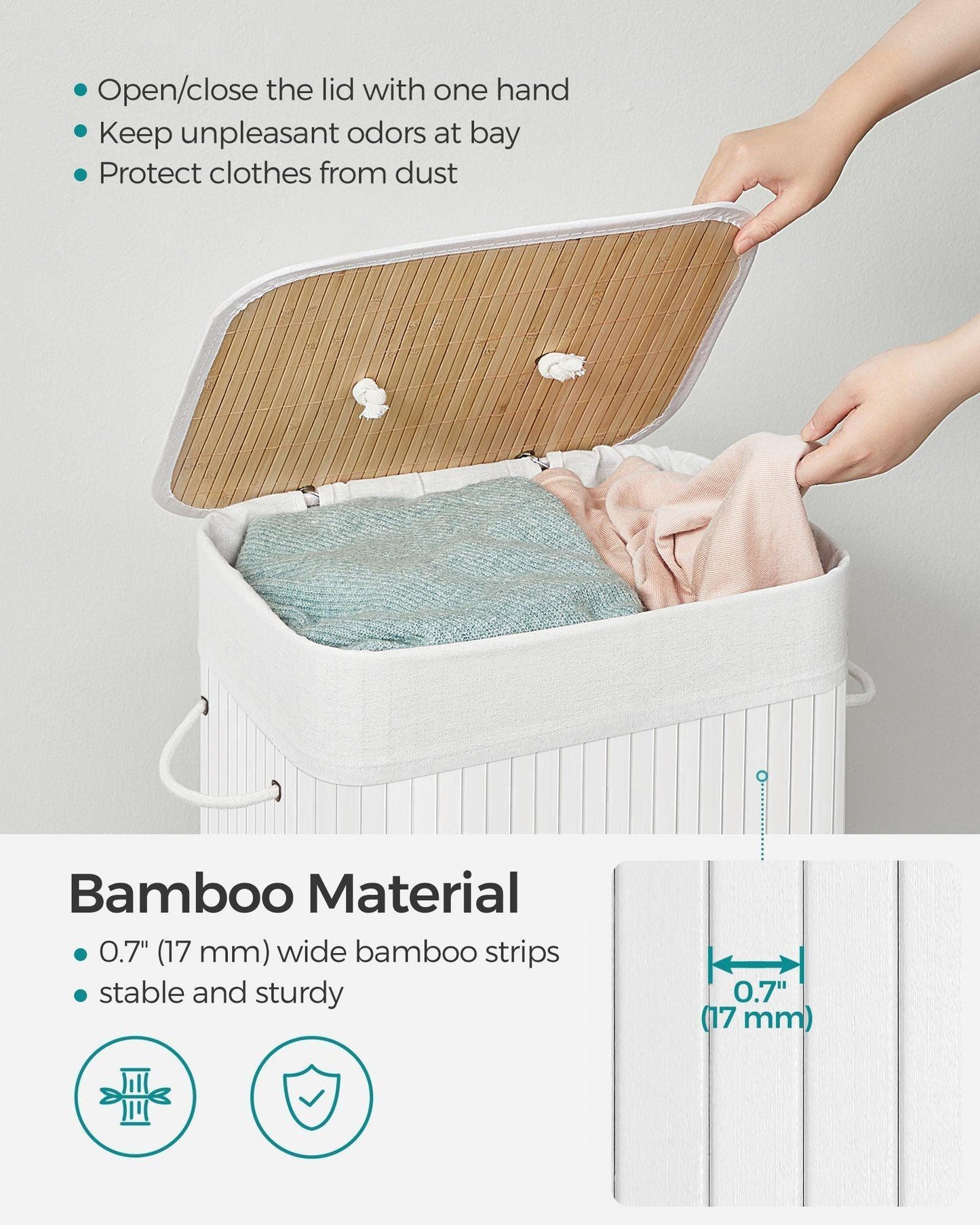 19-Gallon Laundry Hamper with Lid and Handles Cloud White FredCo