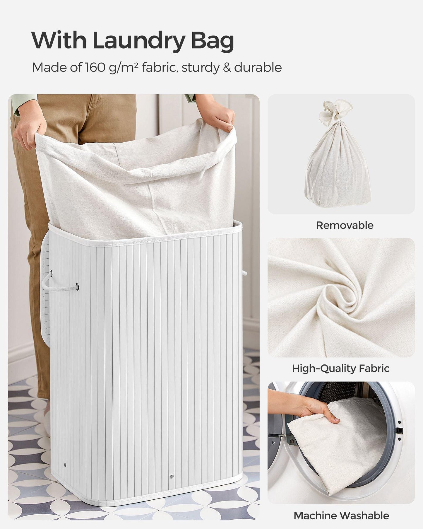 19-Gallon Laundry Hamper with Lid and Handles Cloud White FredCo