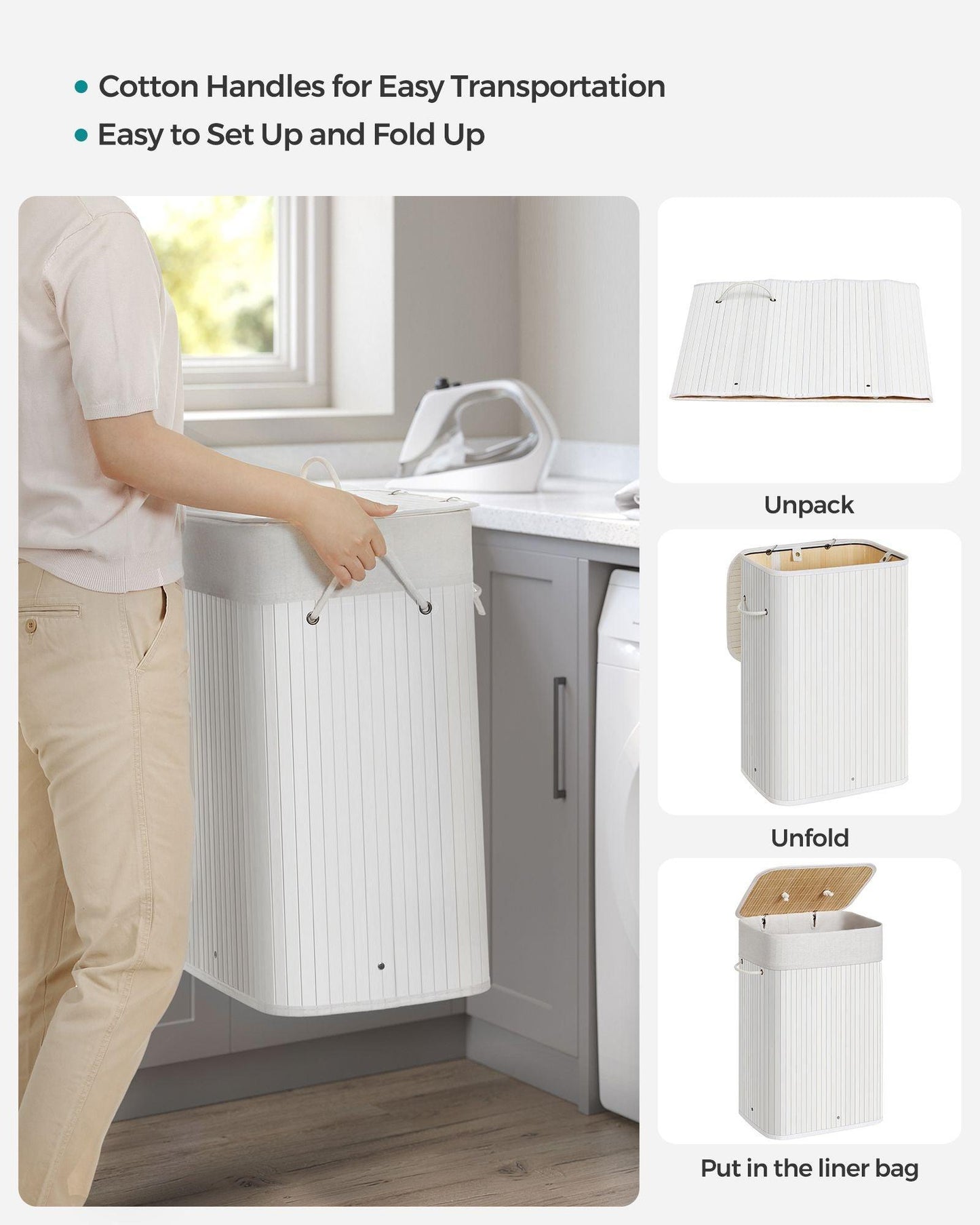 19-Gallon Laundry Hamper with Lid and Handles Cloud White FredCo