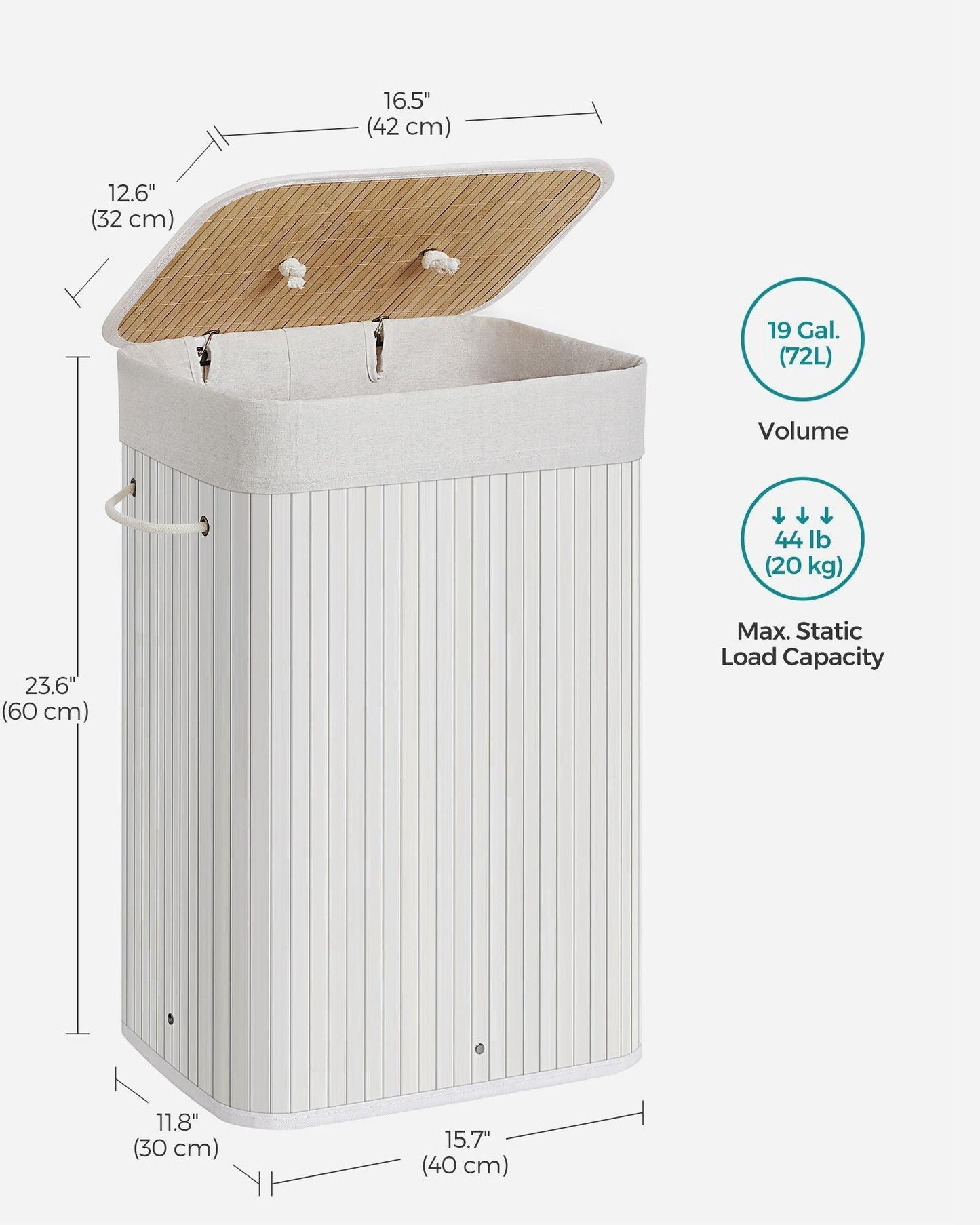 19-Gallon Laundry Hamper with Lid and Handles Cloud White FredCo