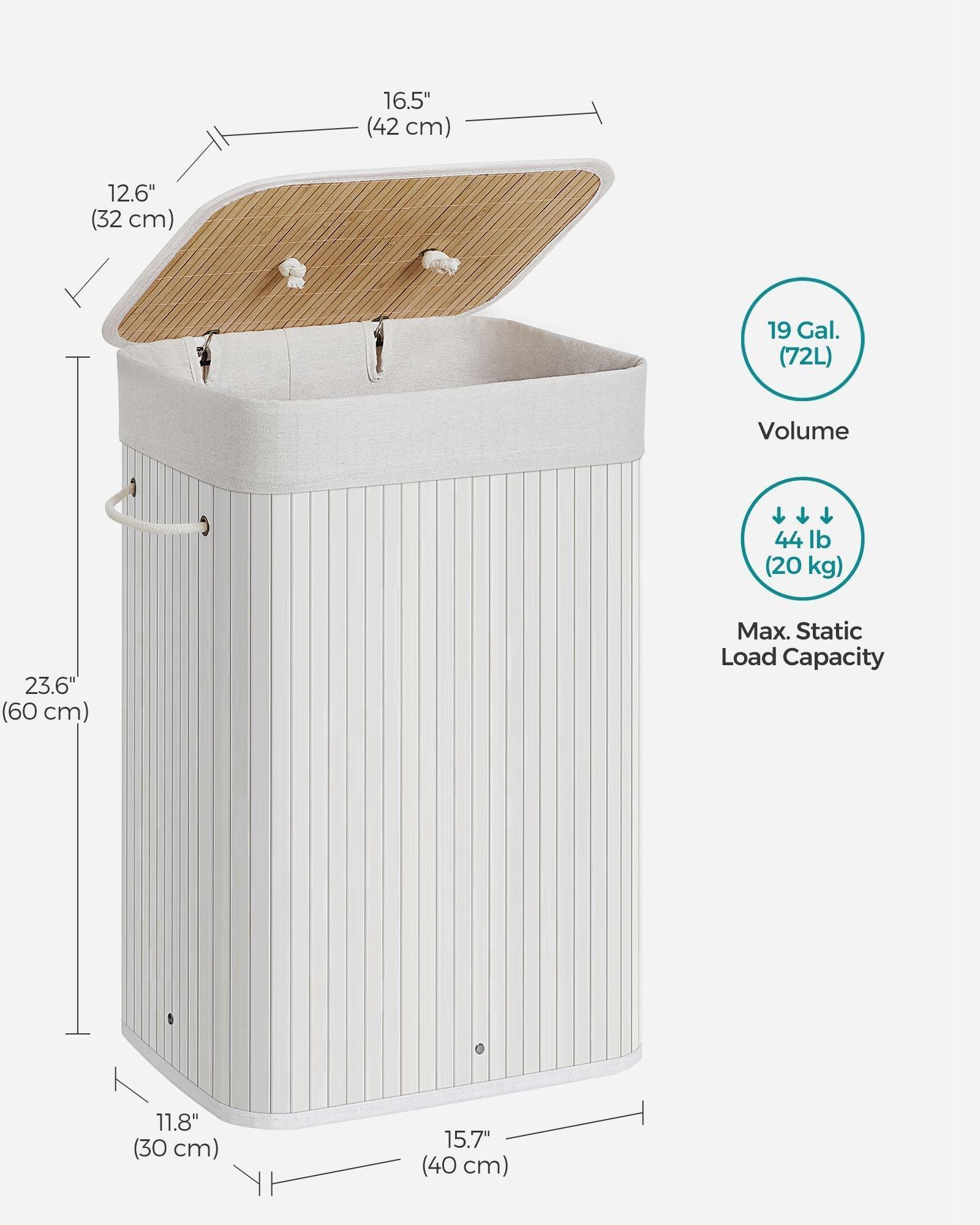 19-Gallon Laundry Hamper with Lid and Handles Cloud White FredCo