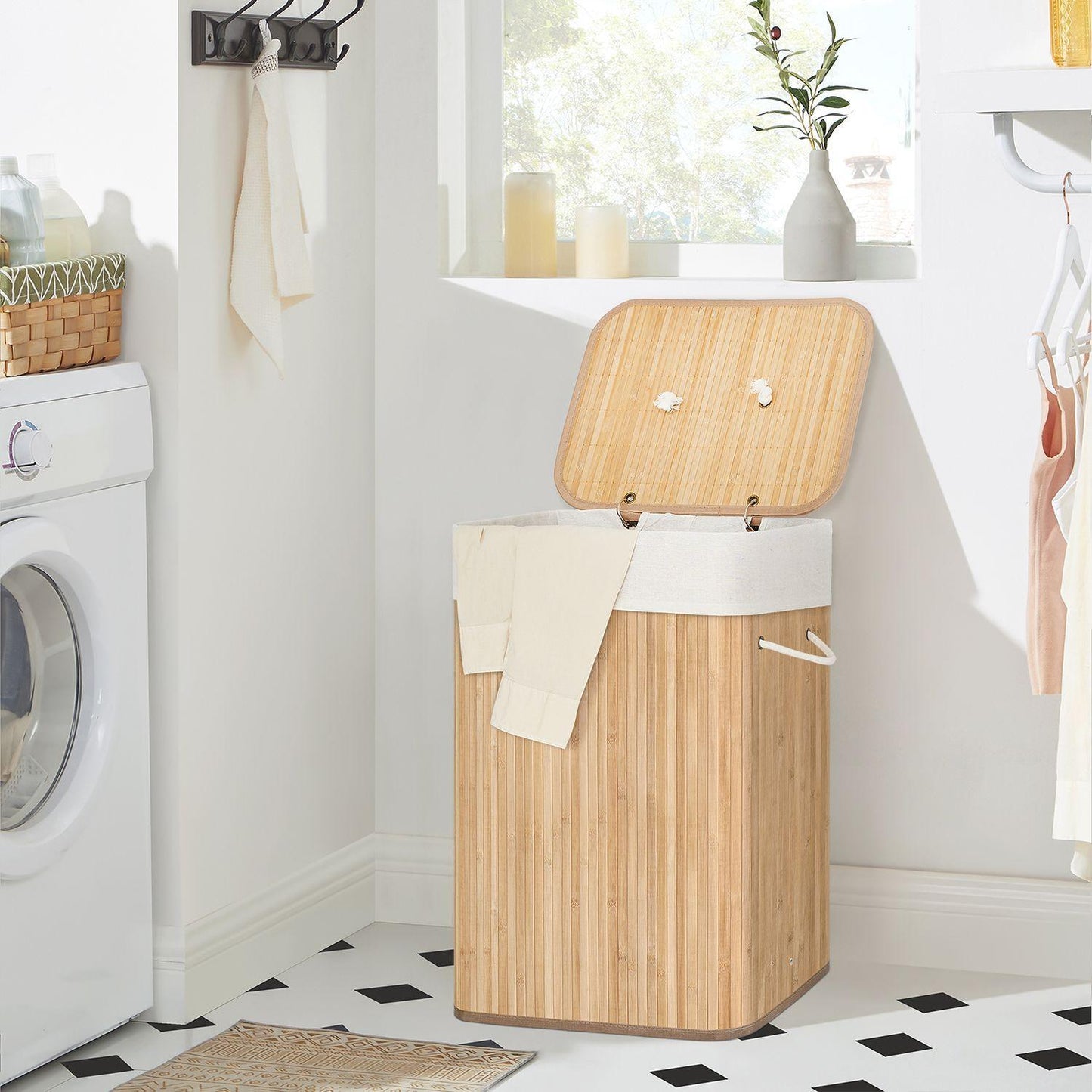 19-Gallon Laundry Hamper with Lid and Handles Natural Beige FredCo