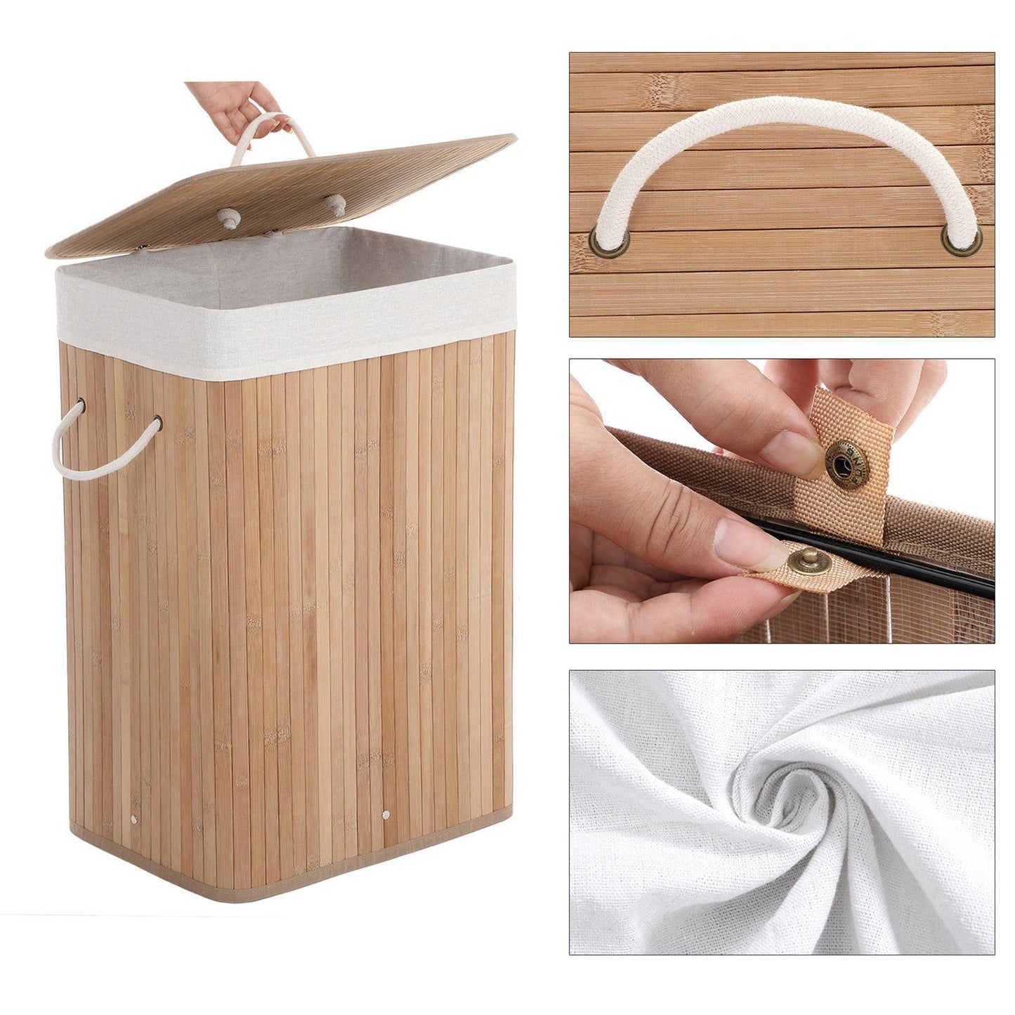 19-Gallon Laundry Hamper with Lid and Handles Natural Beige FredCo
