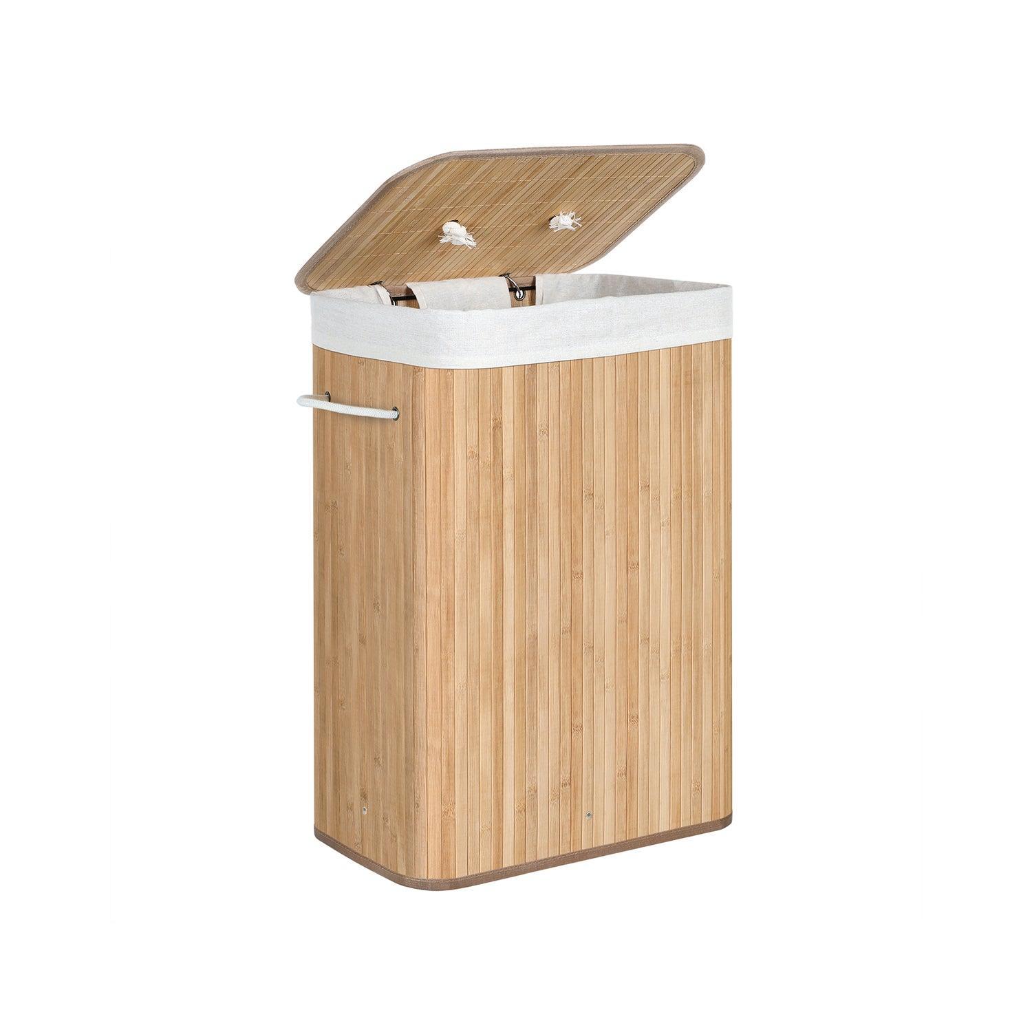19-Gallon Laundry Hamper with Lid and Handles Natural Beige FredCo