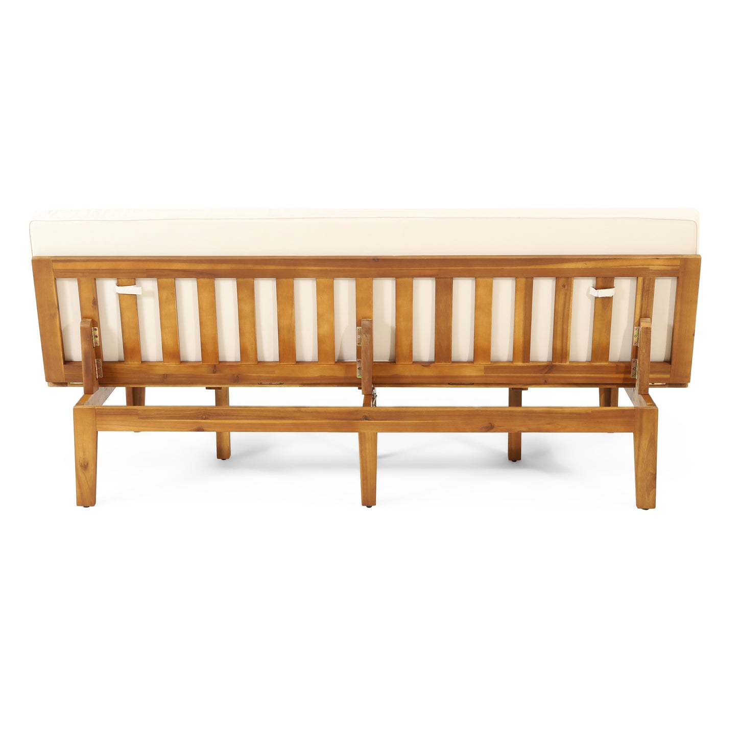 Outdoor Elegance Daybed with Convertible Design, Beige Cushion, Acacia Wood Frame FredCo