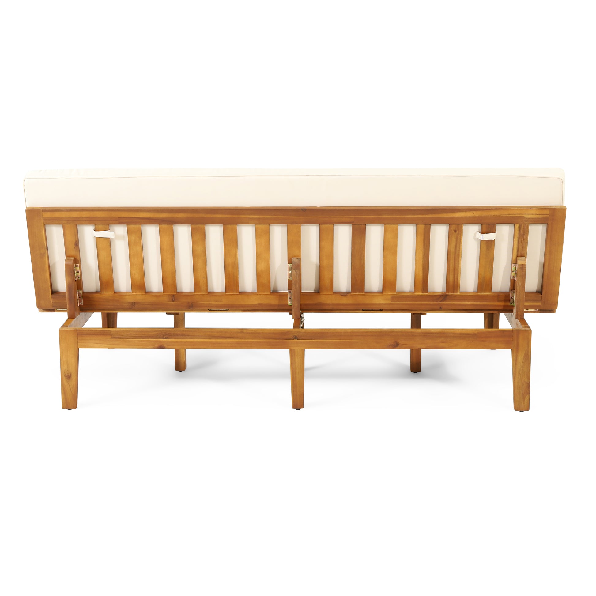Outdoor Elegance Daybed with Convertible Design, Beige Cushion, Acacia Wood Frame FredCo