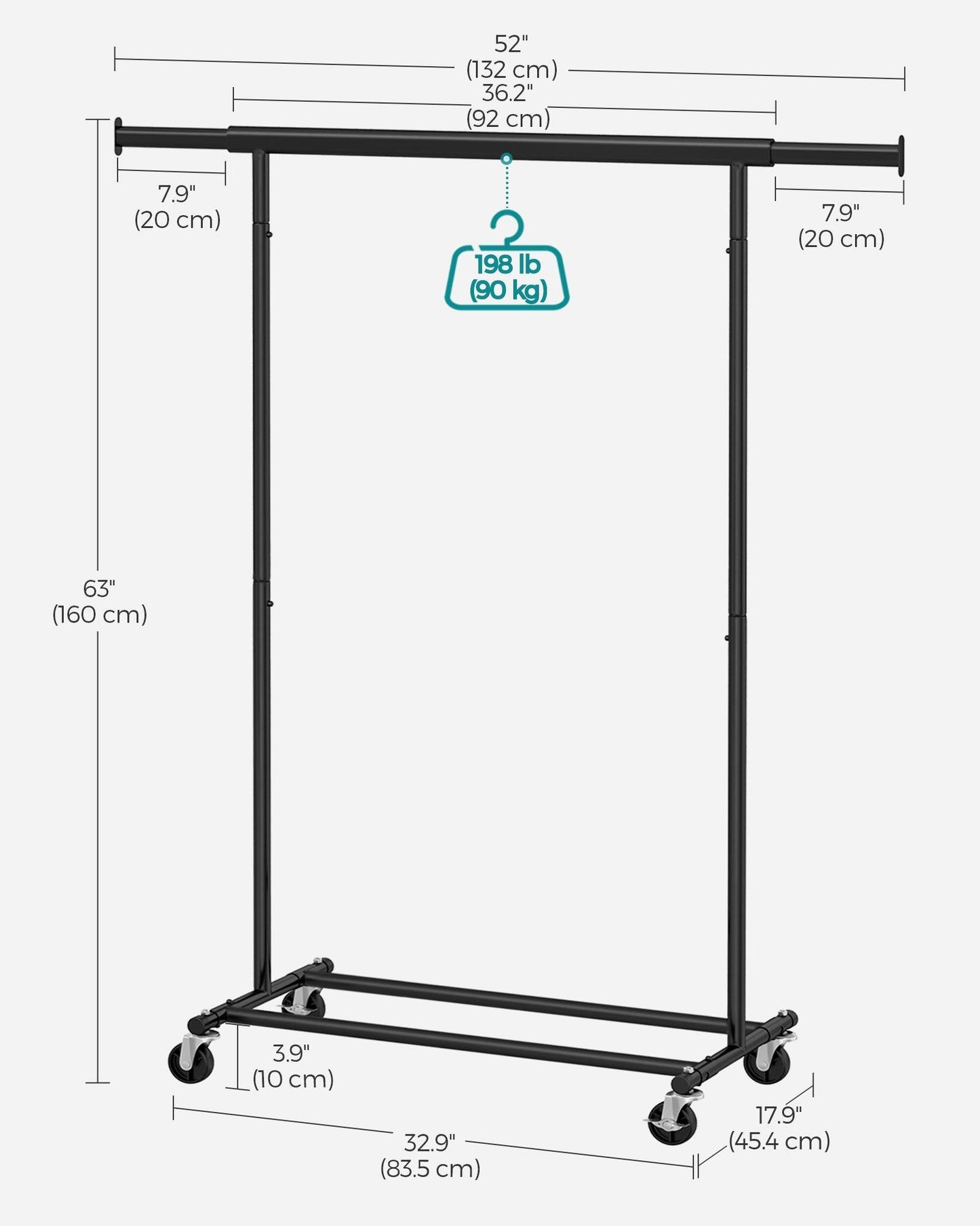198 lb Clothes Rack with Wheels Black FredCo
