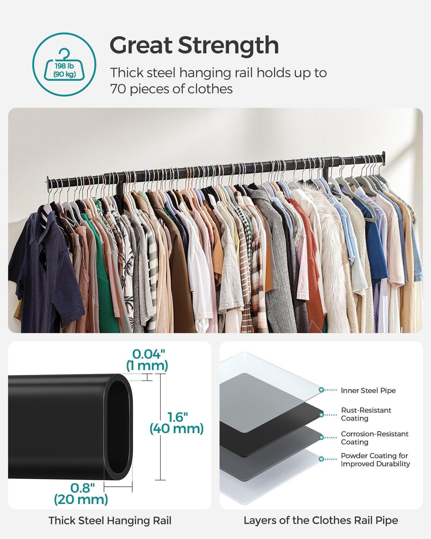 198 lb Clothes Rack with Wheels Black FredCo