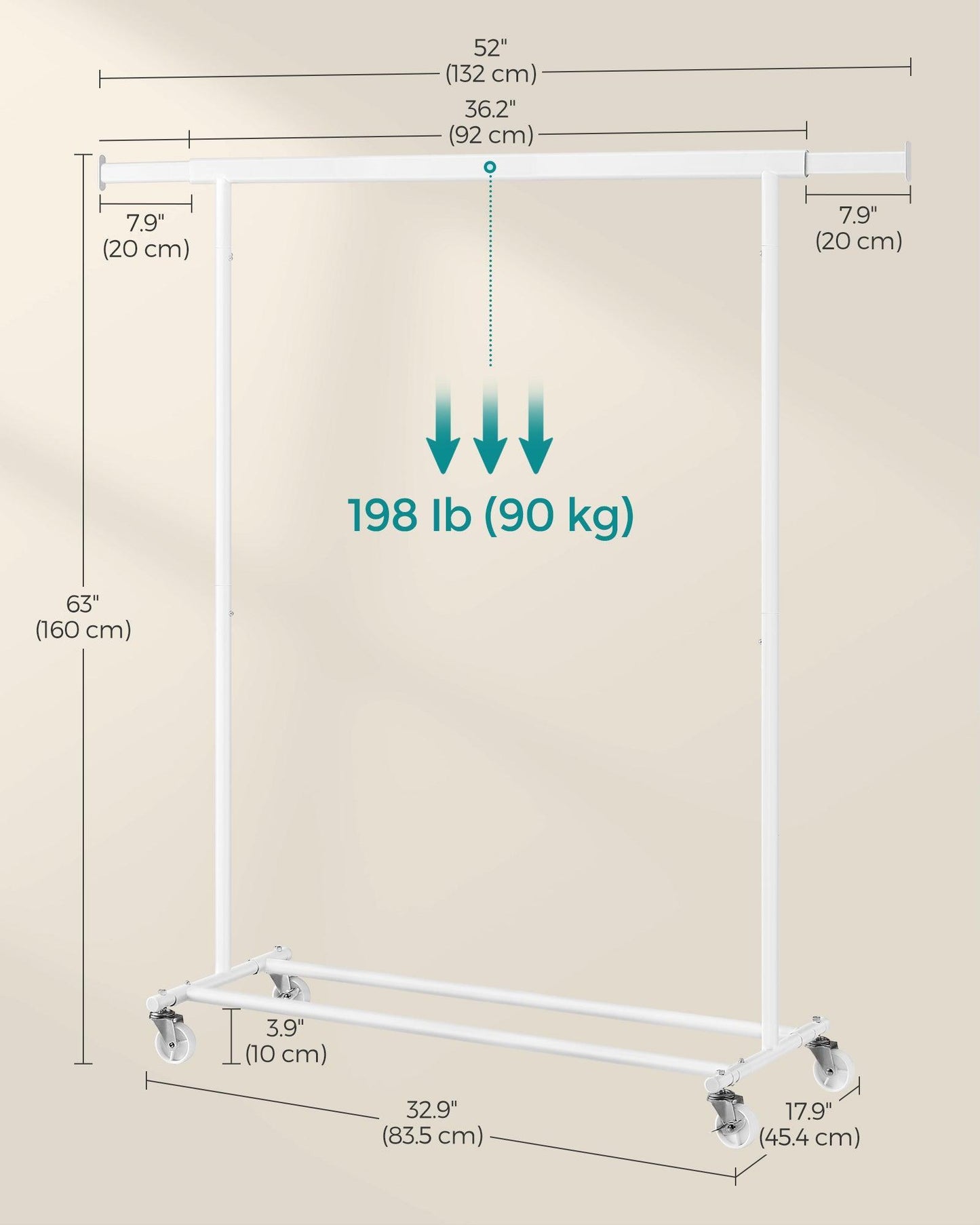 198 lb Clothes Rack with Wheels Classic White FredCo