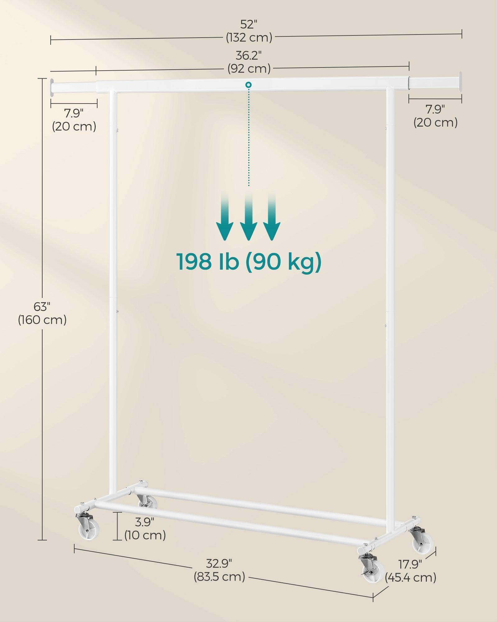 198 lb Clothes Rack with Wheels Classic White FredCo