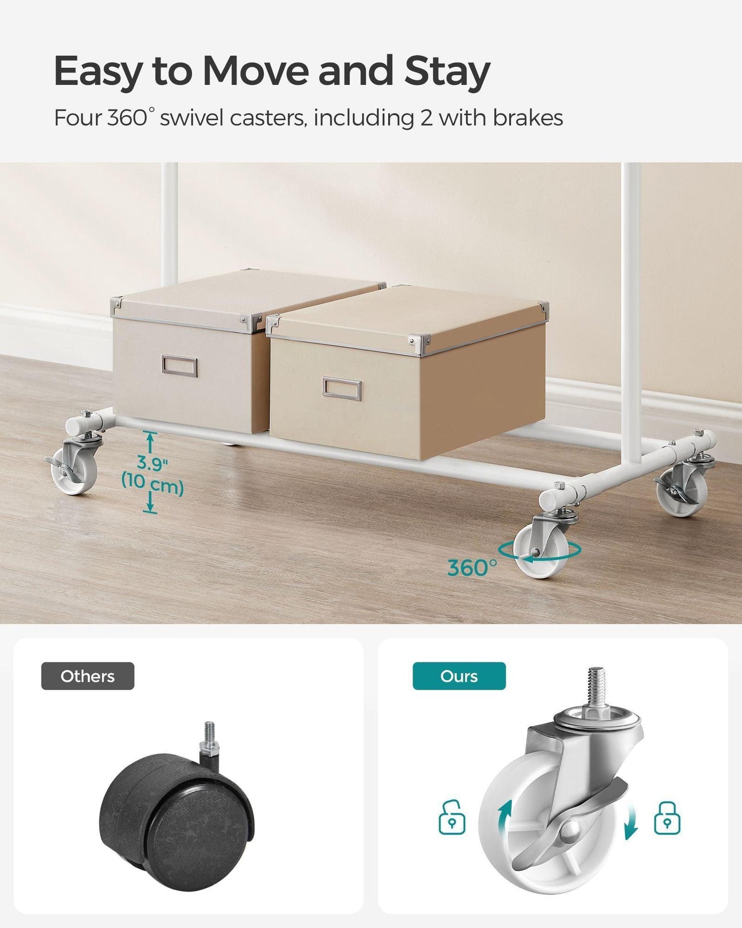 198 lb Clothes Rack with Wheels Classic White FredCo