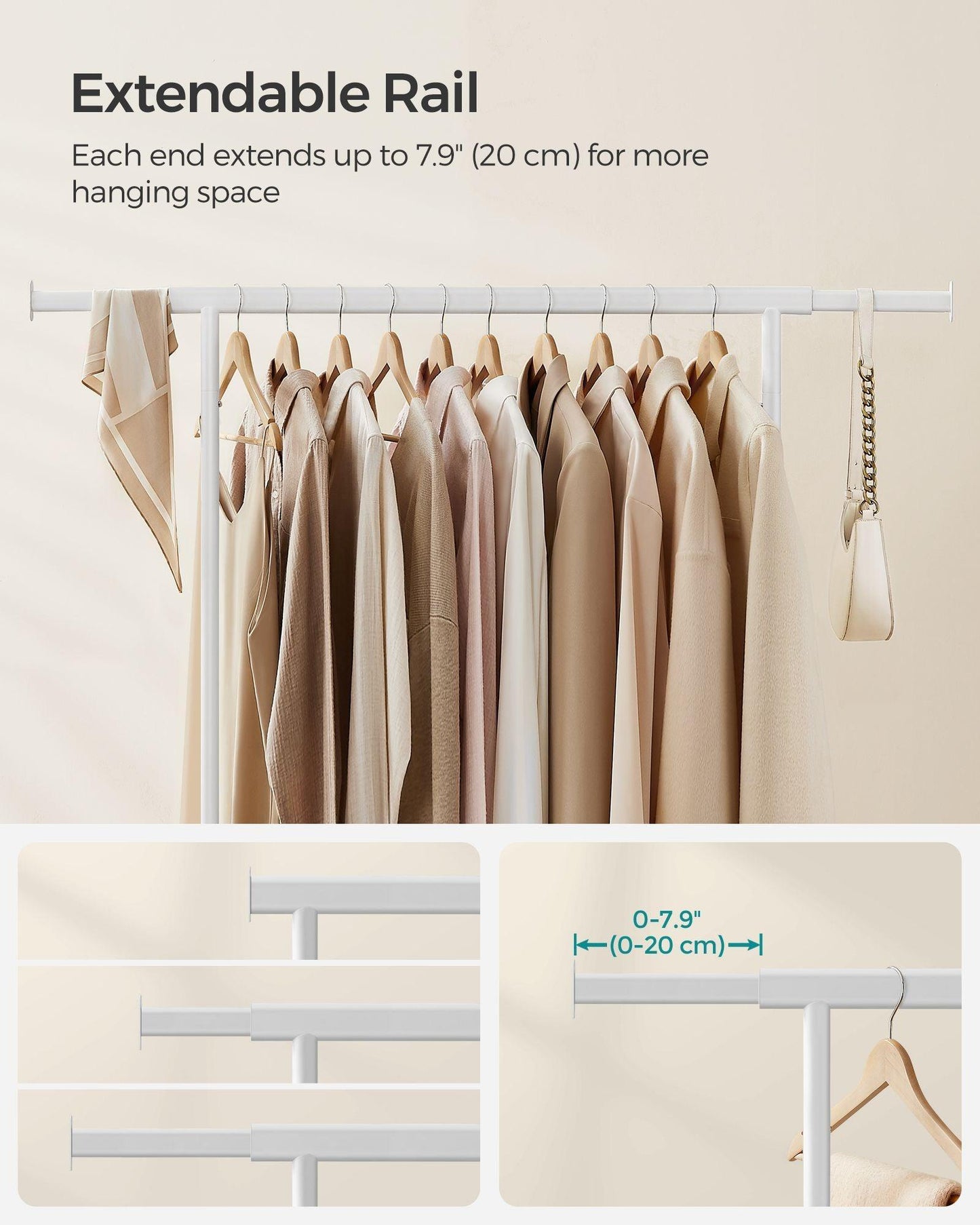 198 lb Clothes Rack with Wheels Classic White FredCo