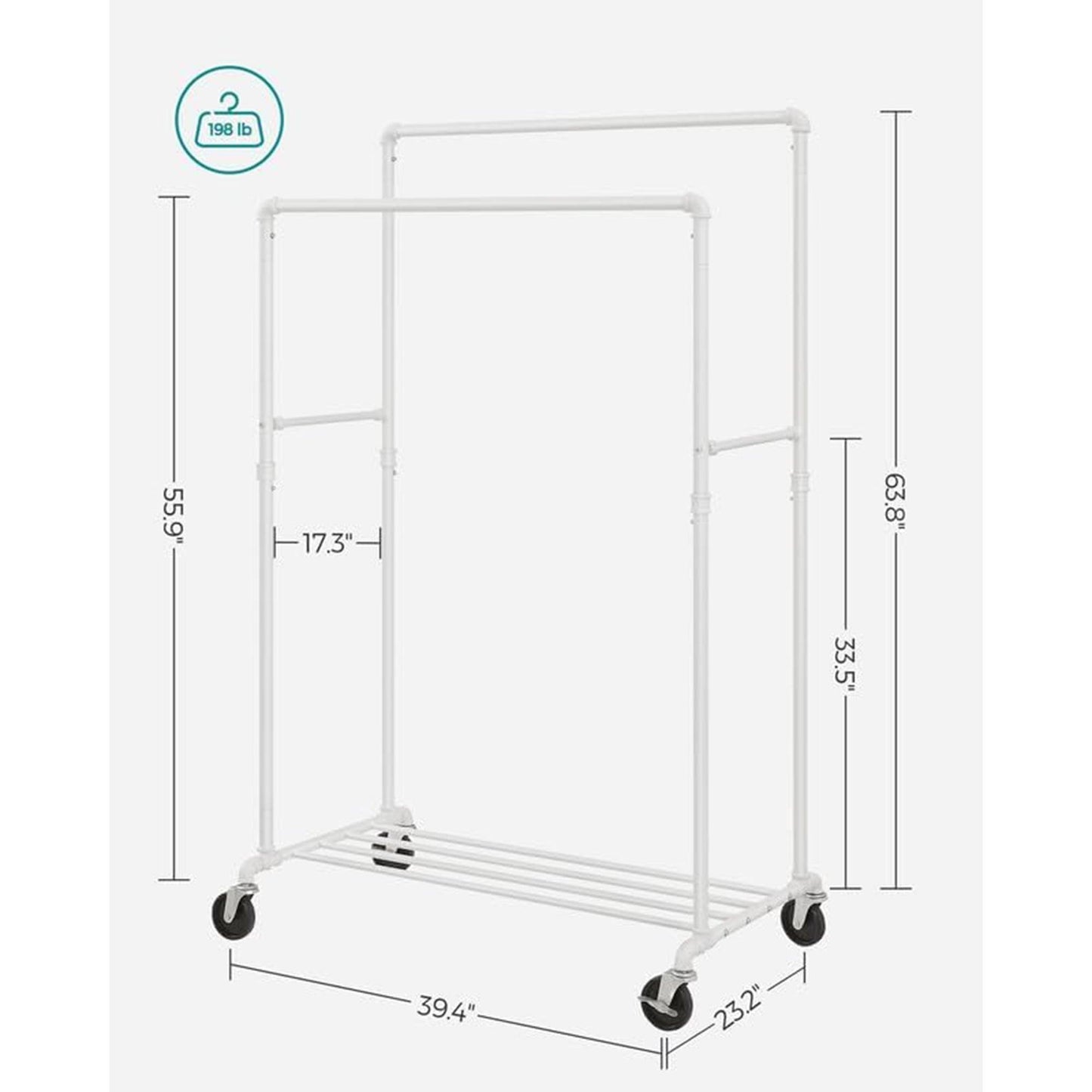 198 lb Load Double-Rod Clothes Rack FredCo