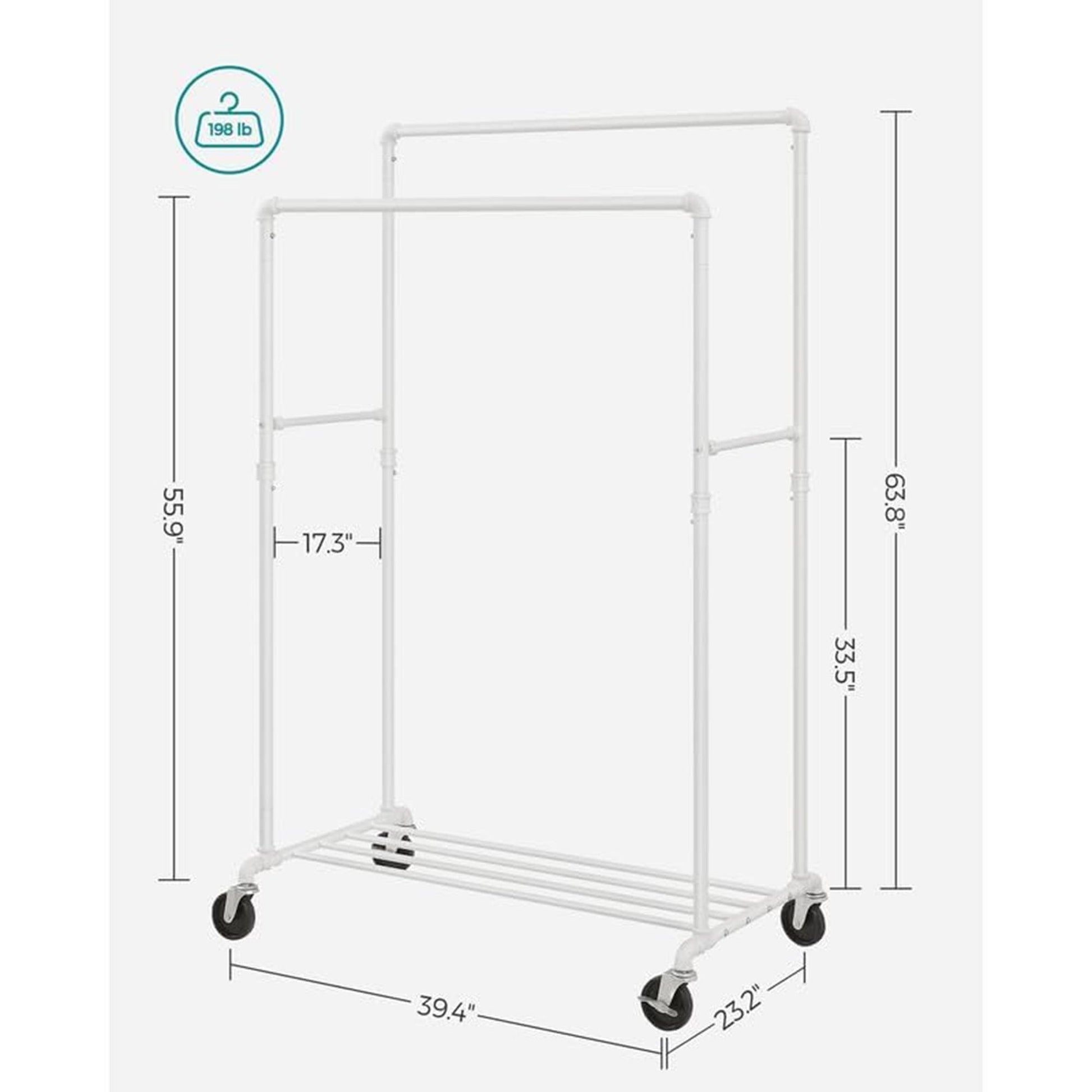 198 lb Load Double-Rod Clothes Rack FredCo