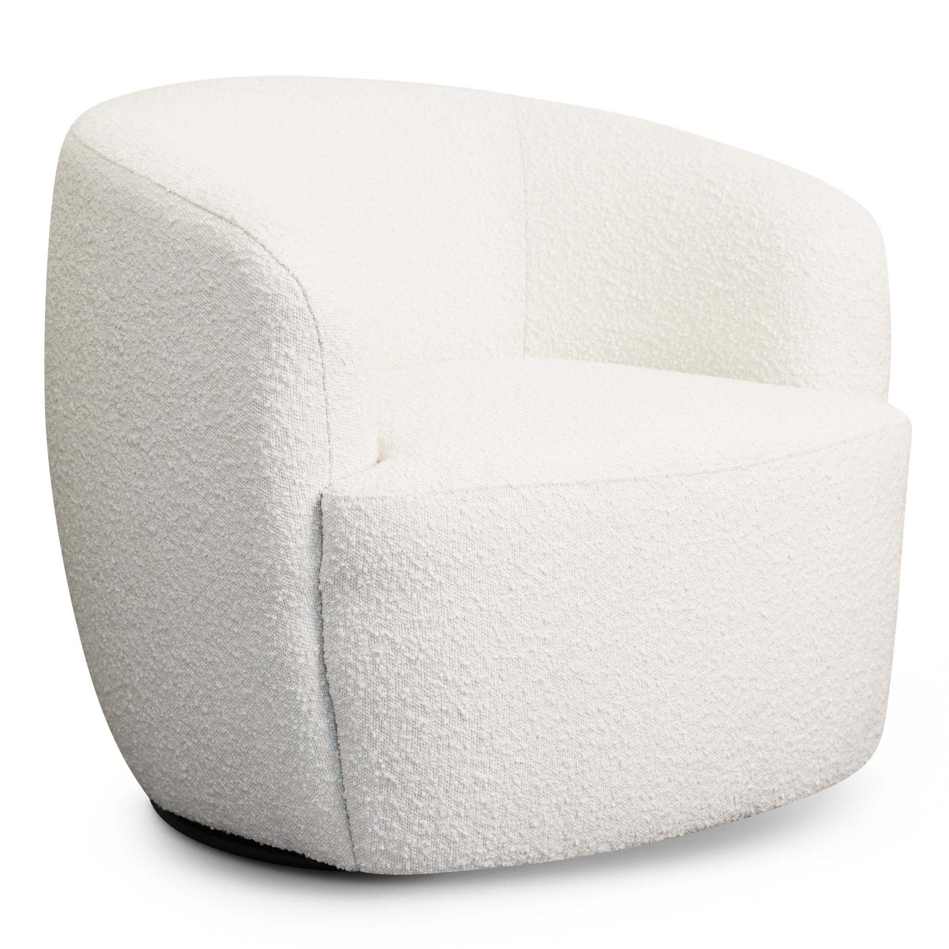 Mina Modern Boucle Swivel Chair with Sturdy Frame in White FredCo