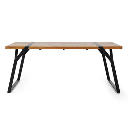 Modern wood dining table with black metal legs, FredCo International furniture