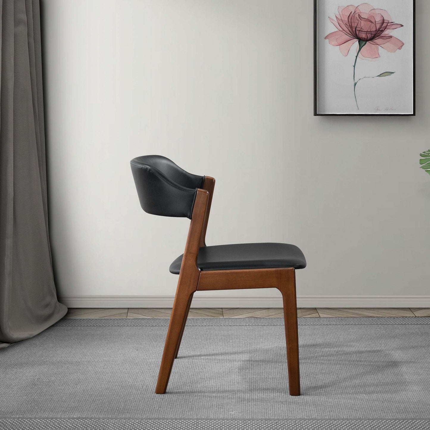 High Quality Enzo Mid-Century Modern Black Leather Dining Chair (Set of 2) with Solid Wood Base 21.1'W x 24.5'D x 30.1'H for Living Room Bedroom Outdoor FredCo