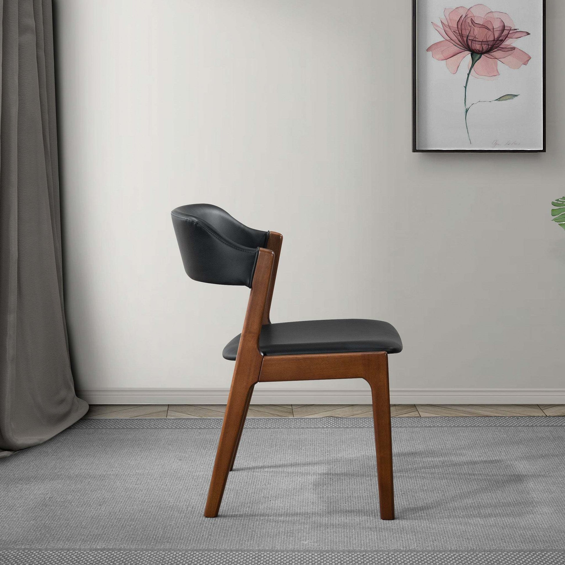 High Quality Enzo Mid-Century Modern Black Leather Dining Chair (Set of 2) with Solid Wood Base 21.1'W x 24.5'D x 30.1'H for Living Room Bedroom Outdoor FredCo