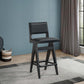 Keira Mid-Century Bar Stool Black PU Leather Solid Wood 18.11 x 17.52 x 38.58 inches Kitchen Counter Barstool with Back Bar Stool (Set of 2) FredCo