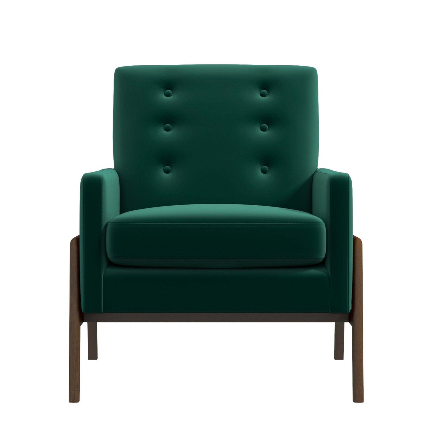 Modern green accent armchair with tufted back and wooden legs, FredCo International furniture